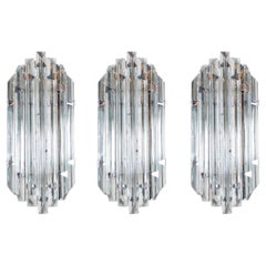 Set of 3 Modernist Sconces in Smoked Murano Glass with Nickel
