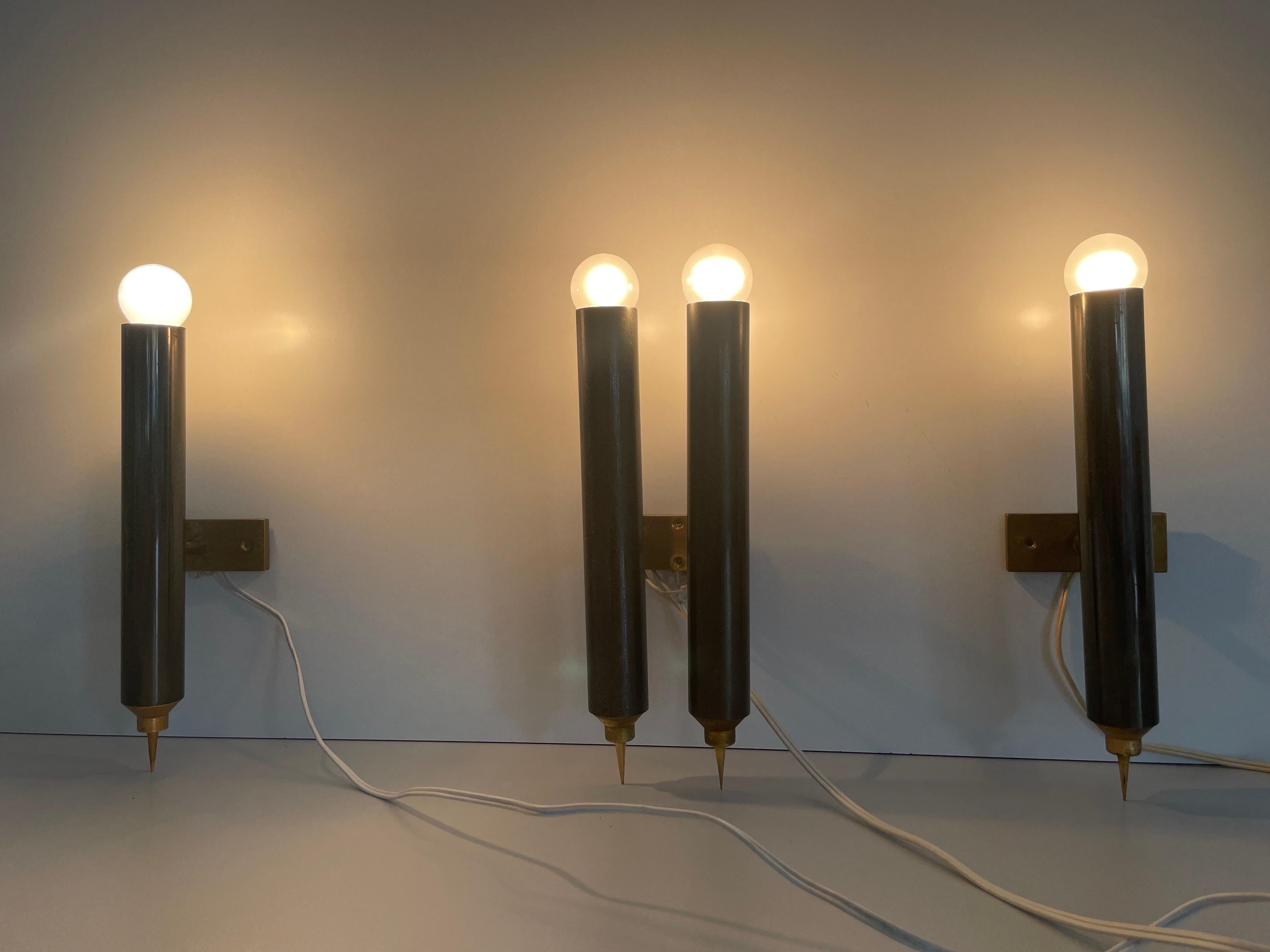 Set of 3 Modernist Tube Design Wall Sconces, 1960s, Italy For Sale 8