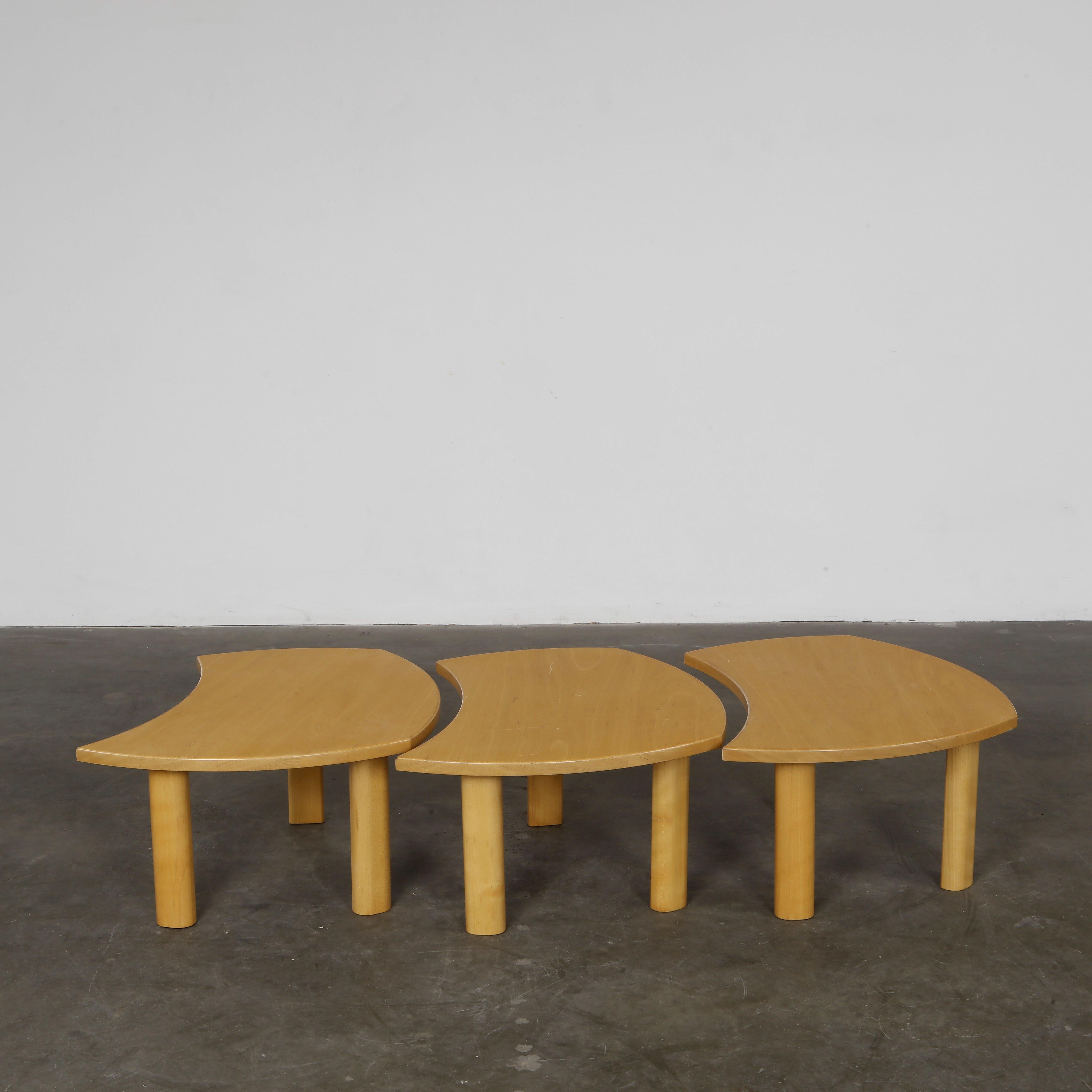 Conjunto de 3 mesas de centro modulares de madera atribuidas a Seltz, años 60 Moderno de mediados de siglo en venta