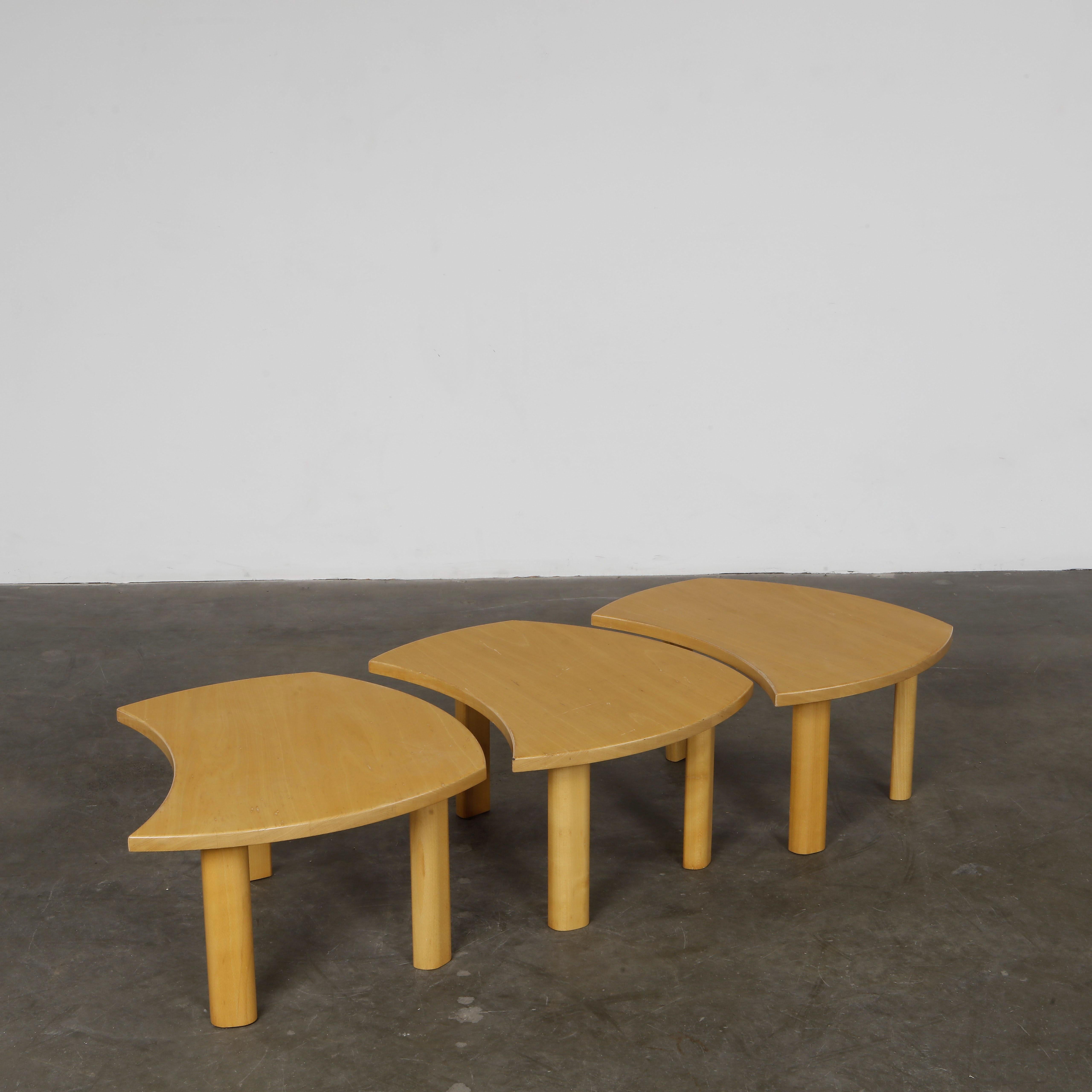 Conjunto de 3 mesas de centro modulares de madera atribuidas a Seltz, años 60 Francés en venta