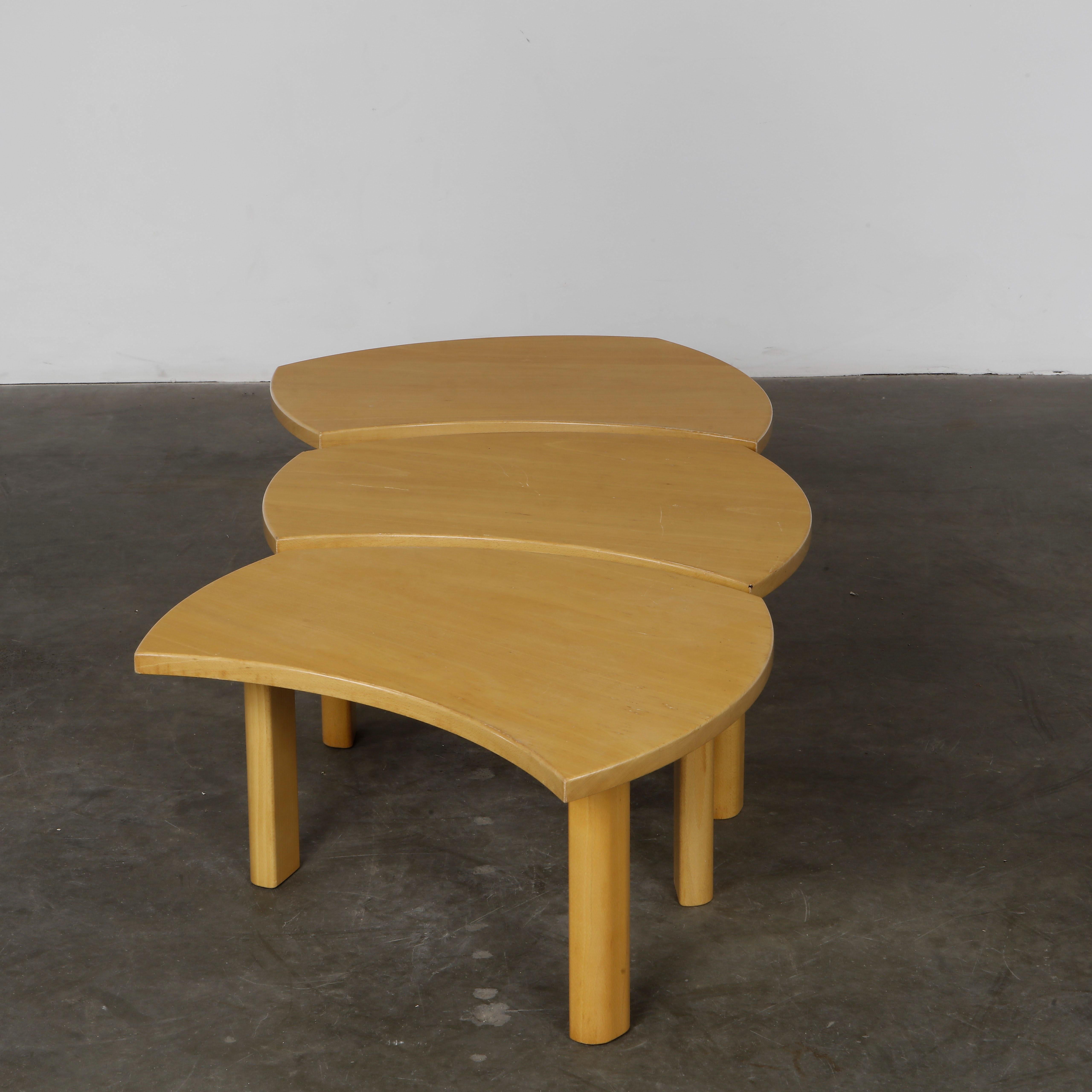 Conjunto de 3 mesas de centro modulares de madera atribuidas a Seltz, años 60 en Bueno estado para la venta en Gardena, CA