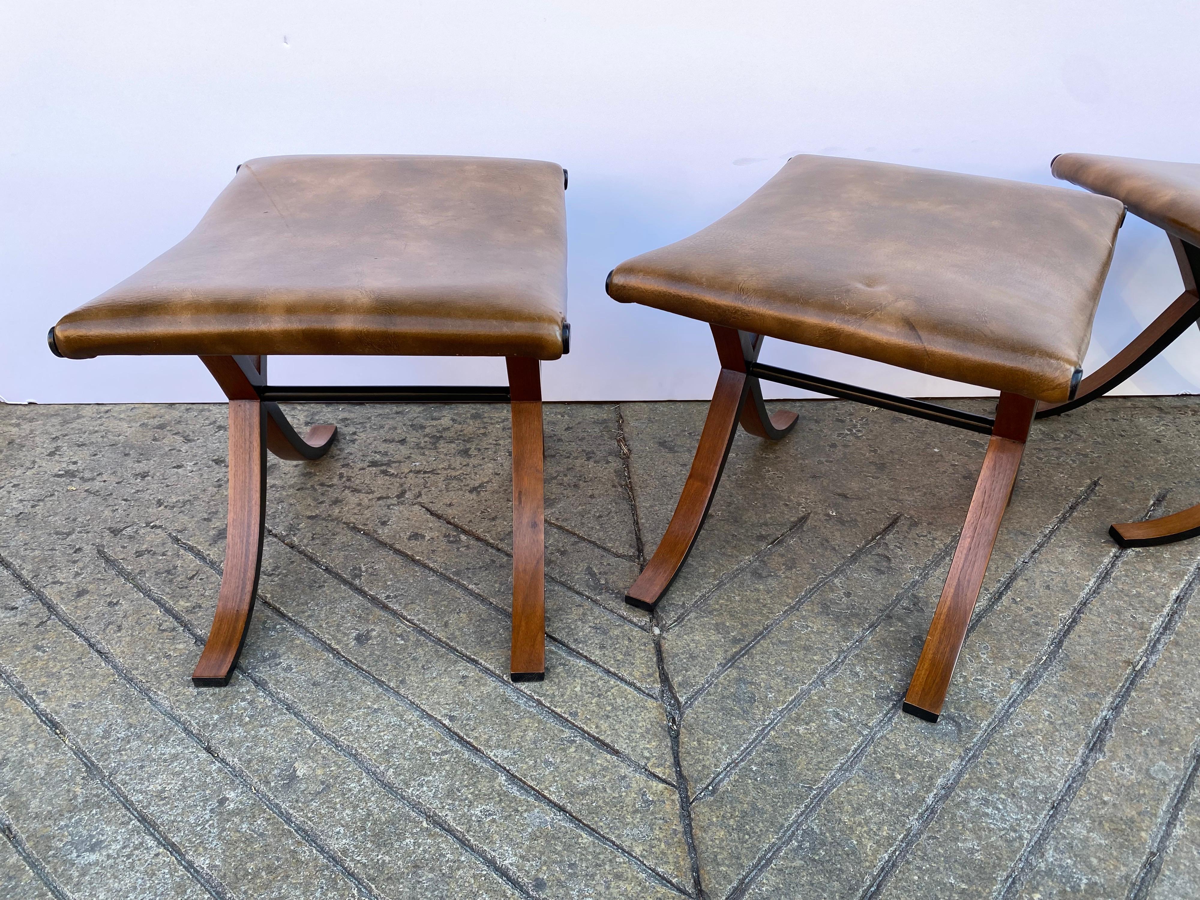 Mid-20th Century Set of 3 Molded Plywood Curule  Stools or Ottomans For Sale