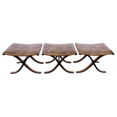 Set of 3 Molded Plywood Curule Stools or Ottomans