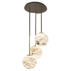 Set Of 3 Moon Pendant Lamps by United Alabaster