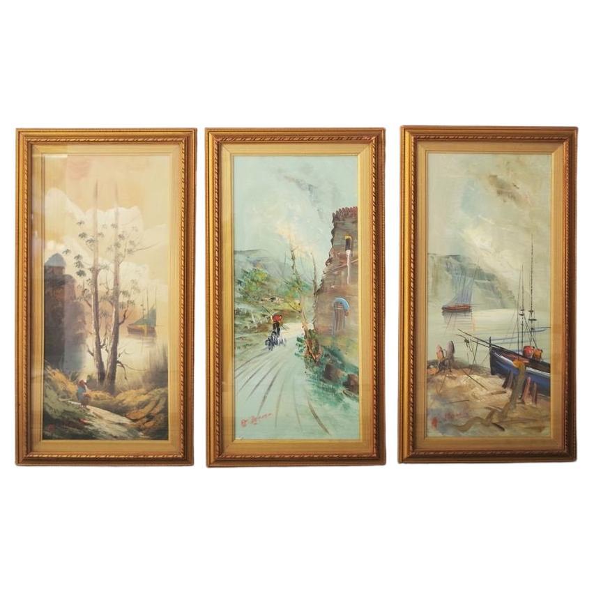 Set of 3 Moretti Oil Paintings on Canvas - 1970s