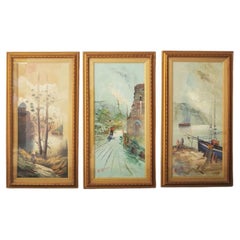 Ensemble de 3 peintures à l'huile Moretti sur toile - années 1970