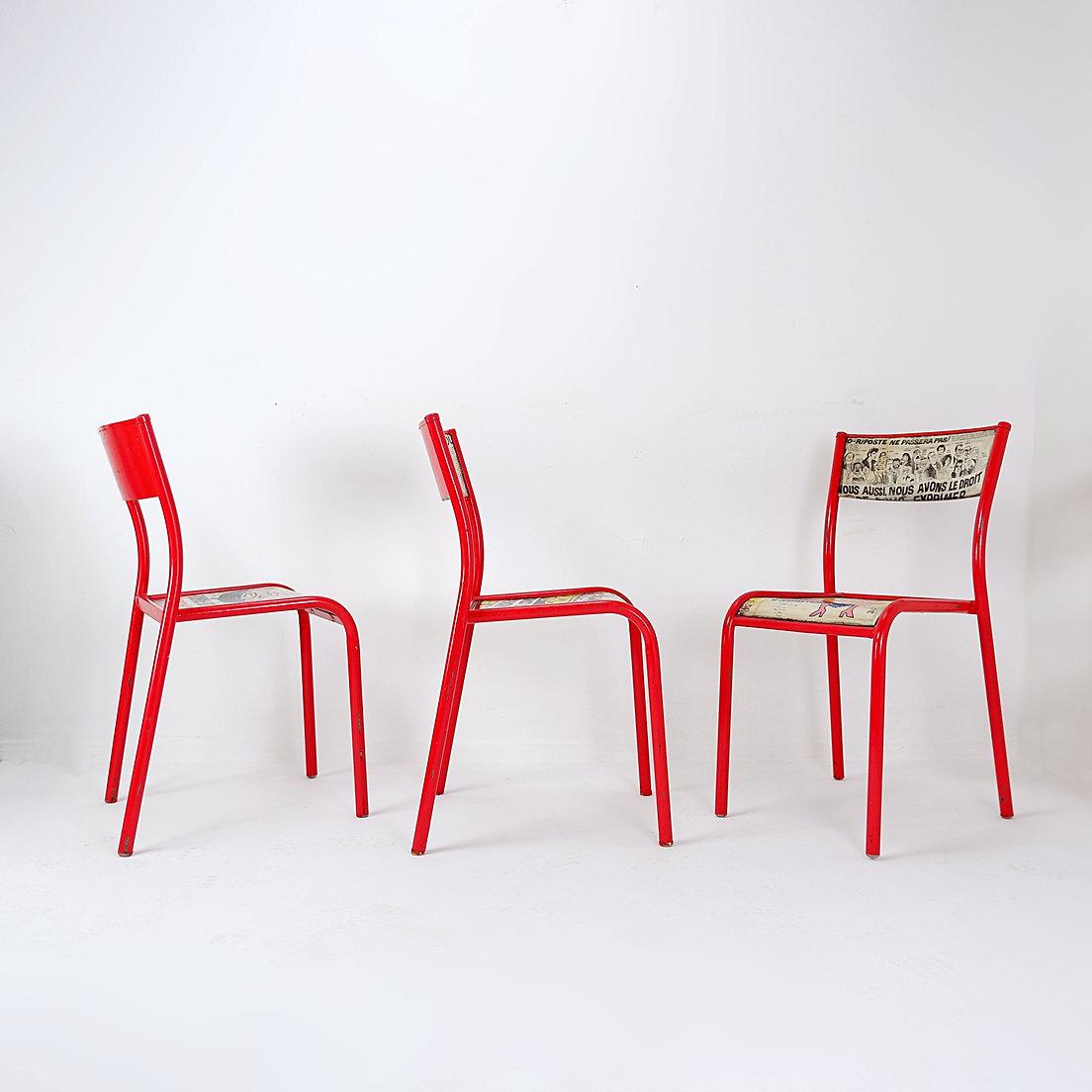 Ensemble de 3 chaises revisitées mullca 510 Charlie Hebdo en vente 11