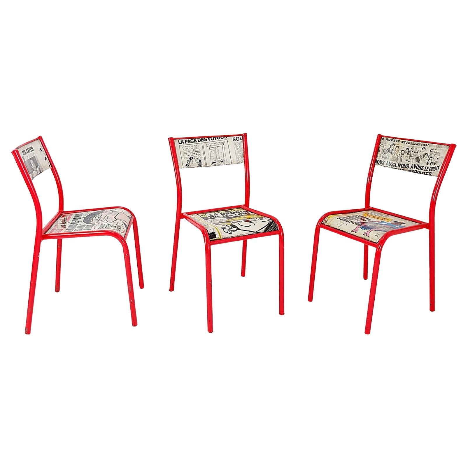 Set di 3 sedie Mullca 510 rivisitate "Charlie Hebdo