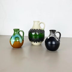 Set of 3 Multi-Color Fat Lava Op Art Pottery Vase Made Bay Ceramics, Germany