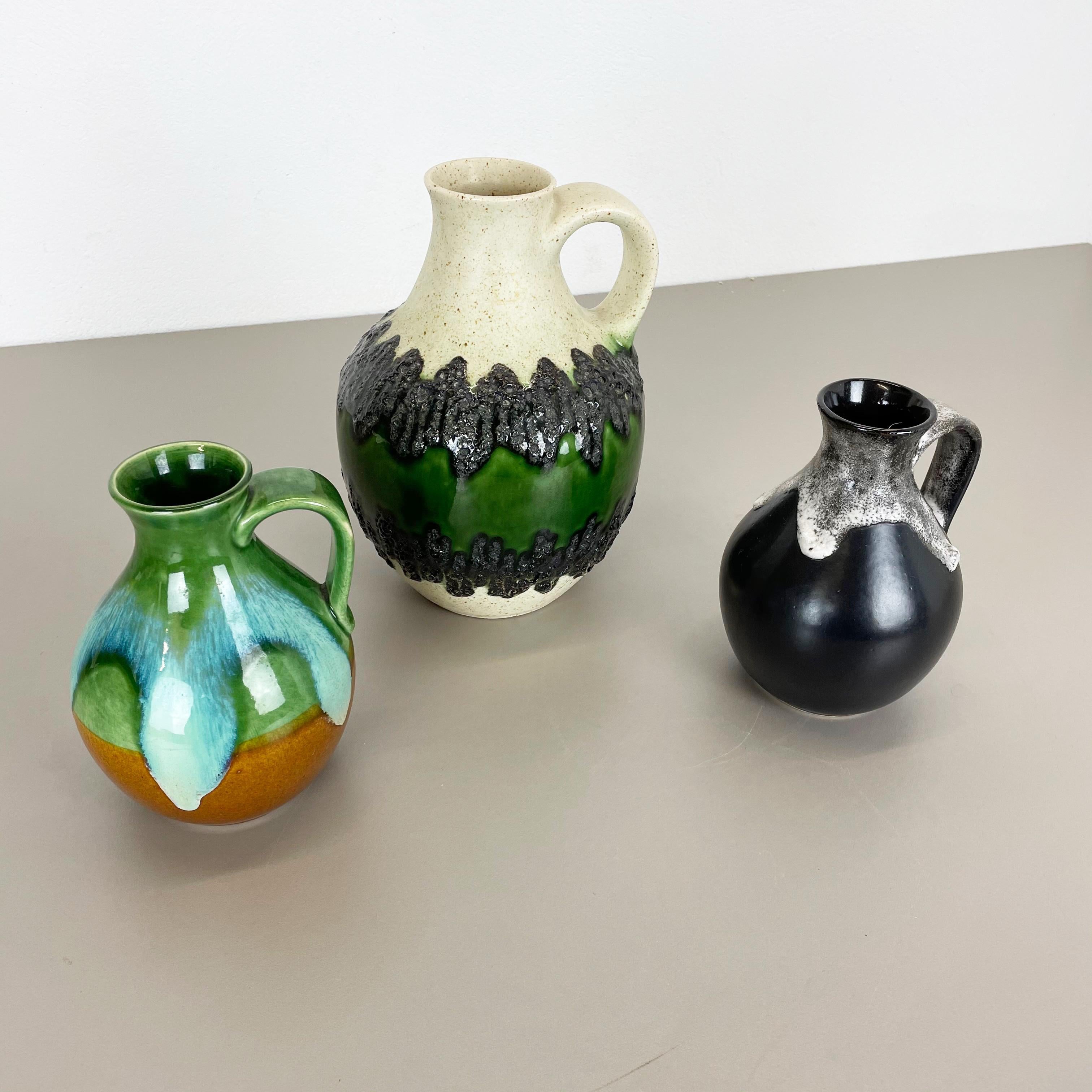 Mid-Century Modern Set of 3 Multi-Color Fat Lava Op Art Pottery Vase Made Bay Ceramics, Germany For Sale