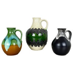 Ensemble de 3 vases en poterie d'art optique lave grasse multicolore fabriqués à Bay Ceramics, Allemagne