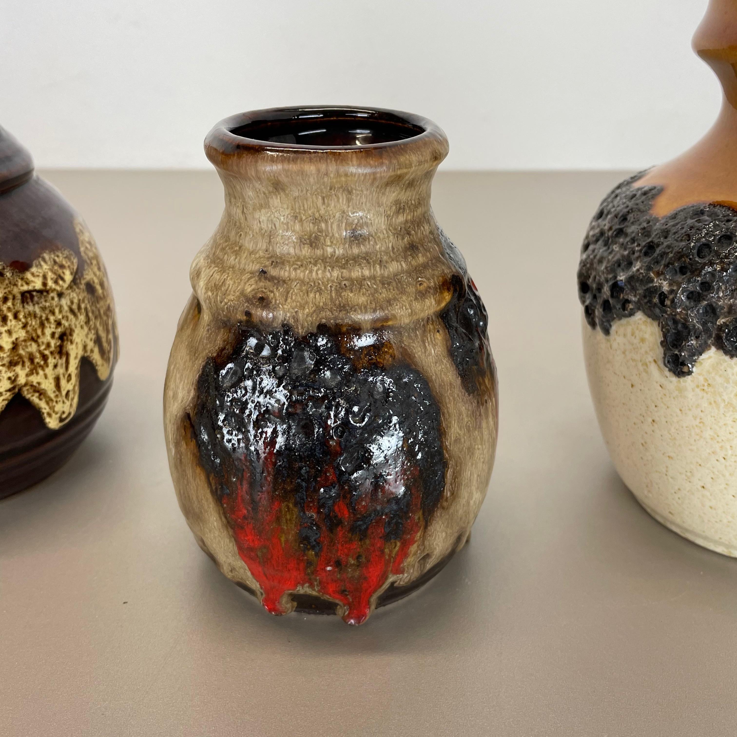 Ensemble de 3 vases en poterie d'art optique lave grasse multicolore fabriqués en céramique de Bay, Allemagne en vente 4