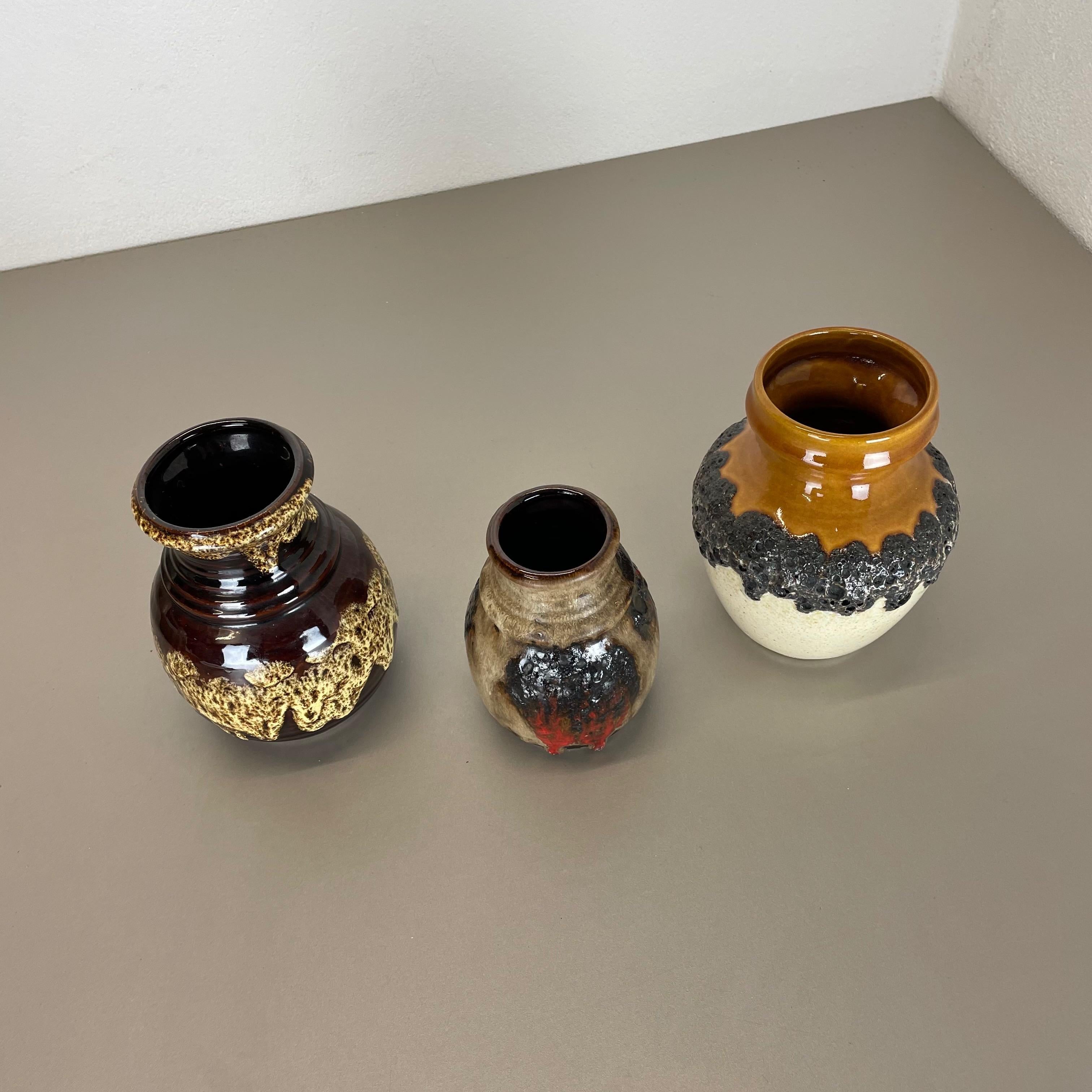 Set of 3 Multi-Color Fat Lava Op Art Pottery Vase Made Bay Ceramics, Germany For Sale 7
