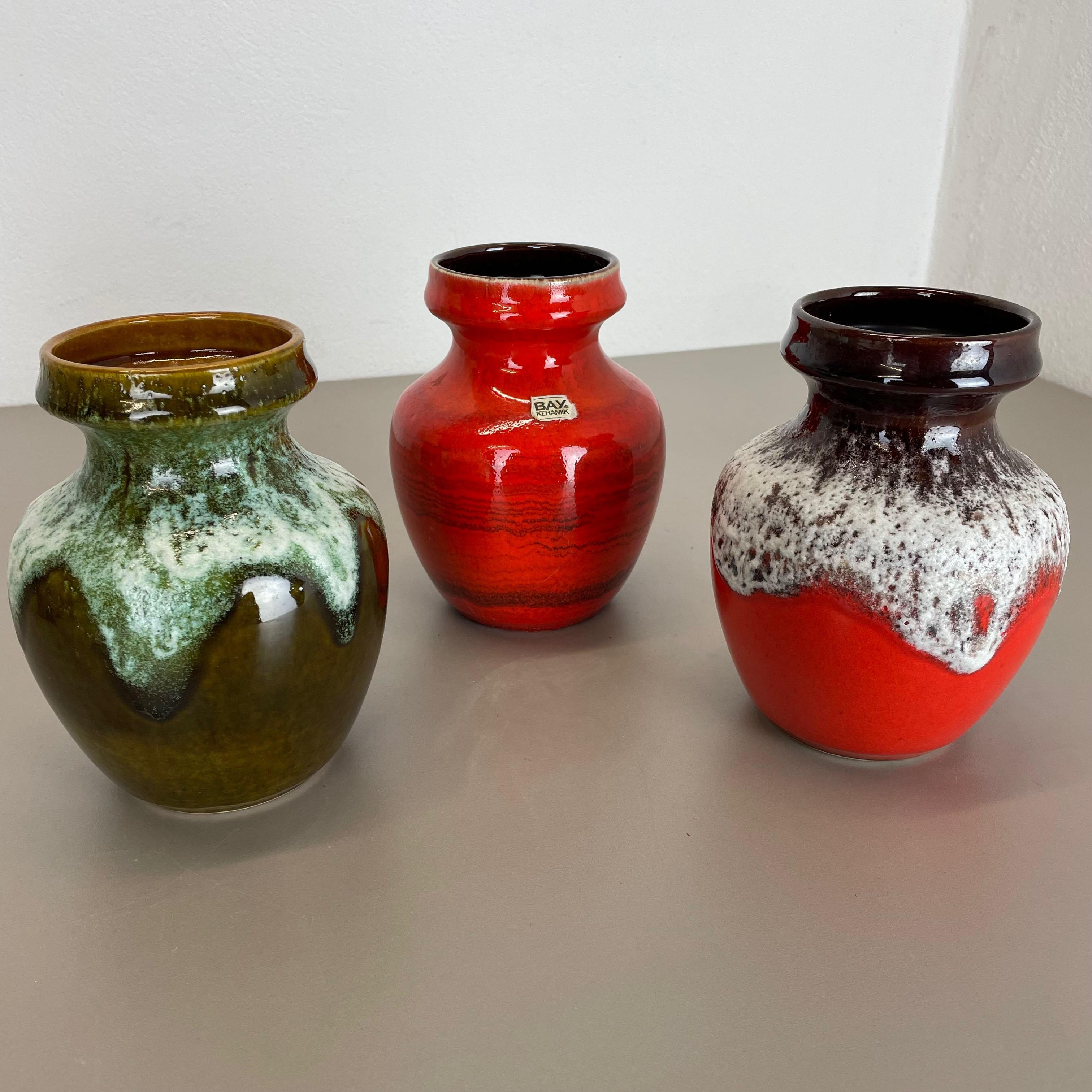 Ensemble de 3 vases en poterie d'art optique lave grasse multicolore fabriqués en céramique de Bay, Allemagne en vente 5
