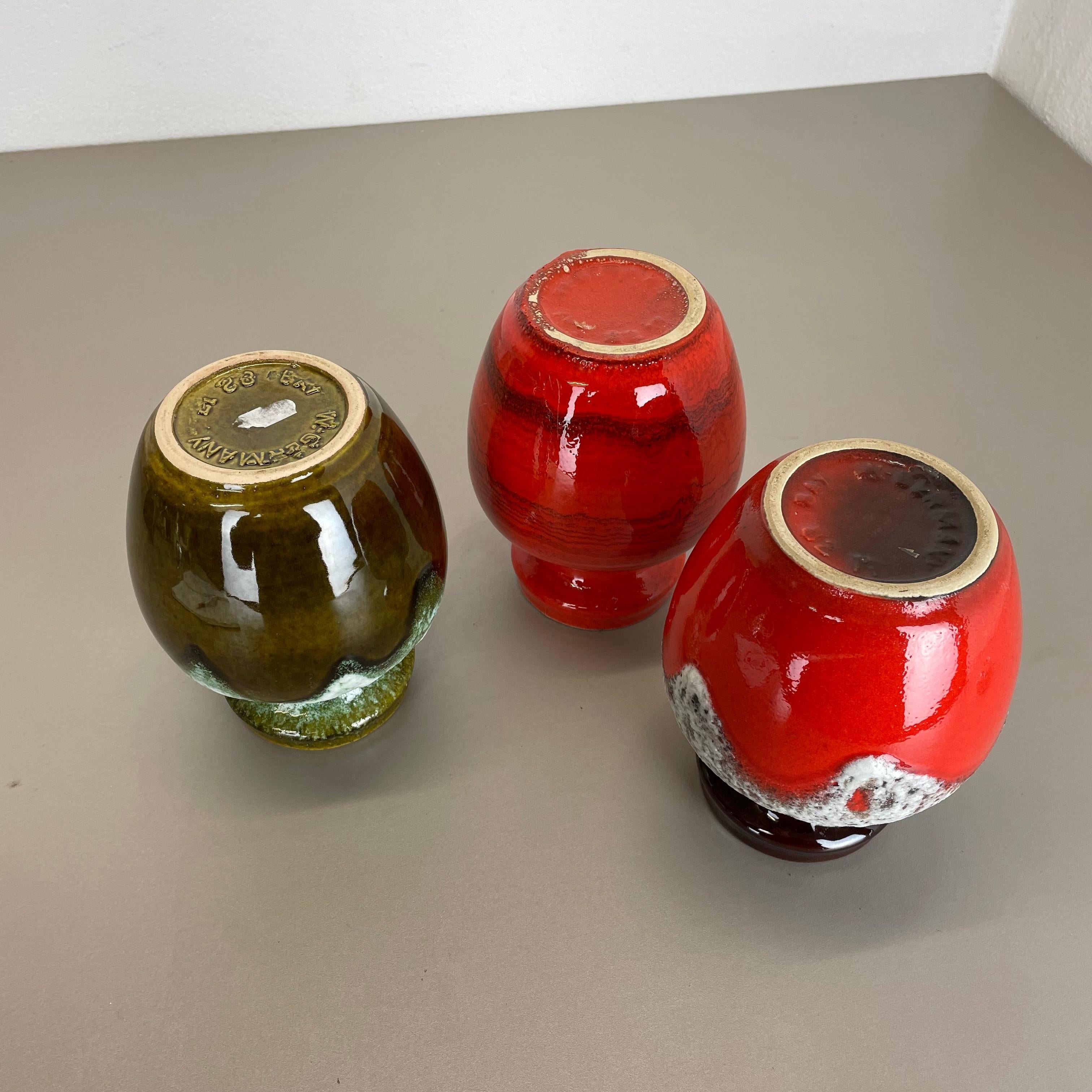 Ensemble de 3 vases en poterie d'art optique lave grasse multicolore fabriqués en céramique de Bay, Allemagne en vente 6
