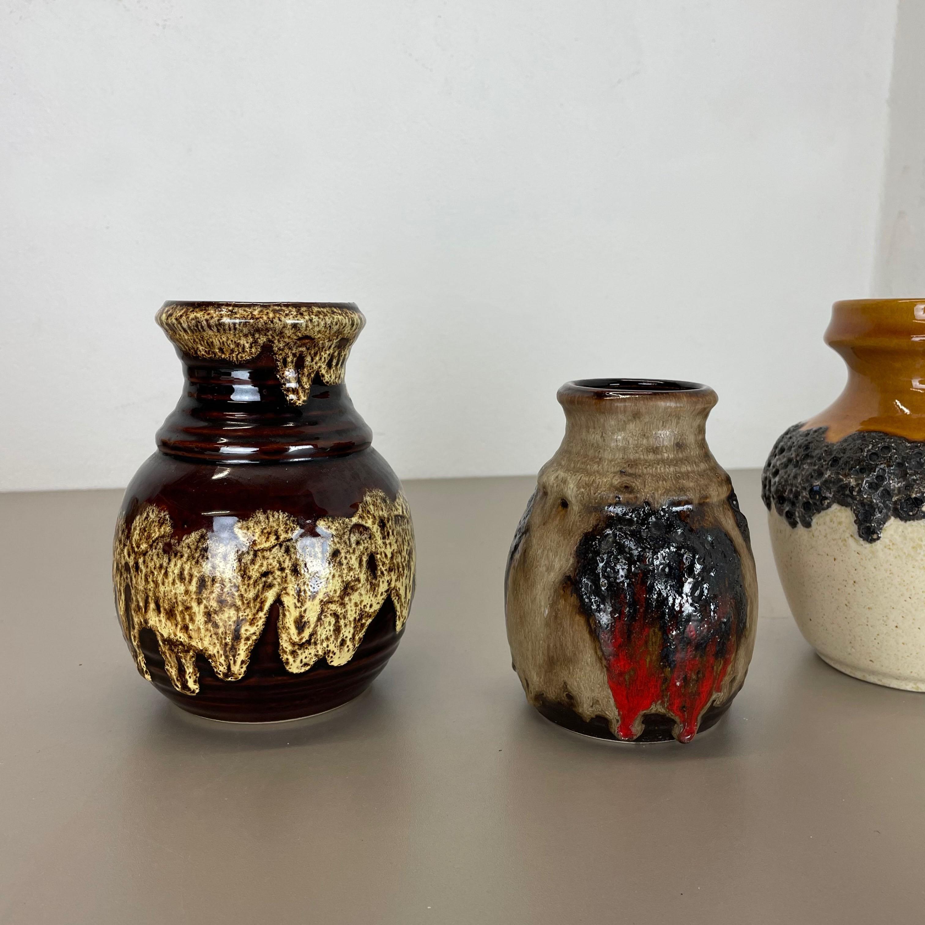 Set of 3 Multi-Color Fat Lava Op Art Pottery Vase Made Bay Ceramics, Germany For Sale 9