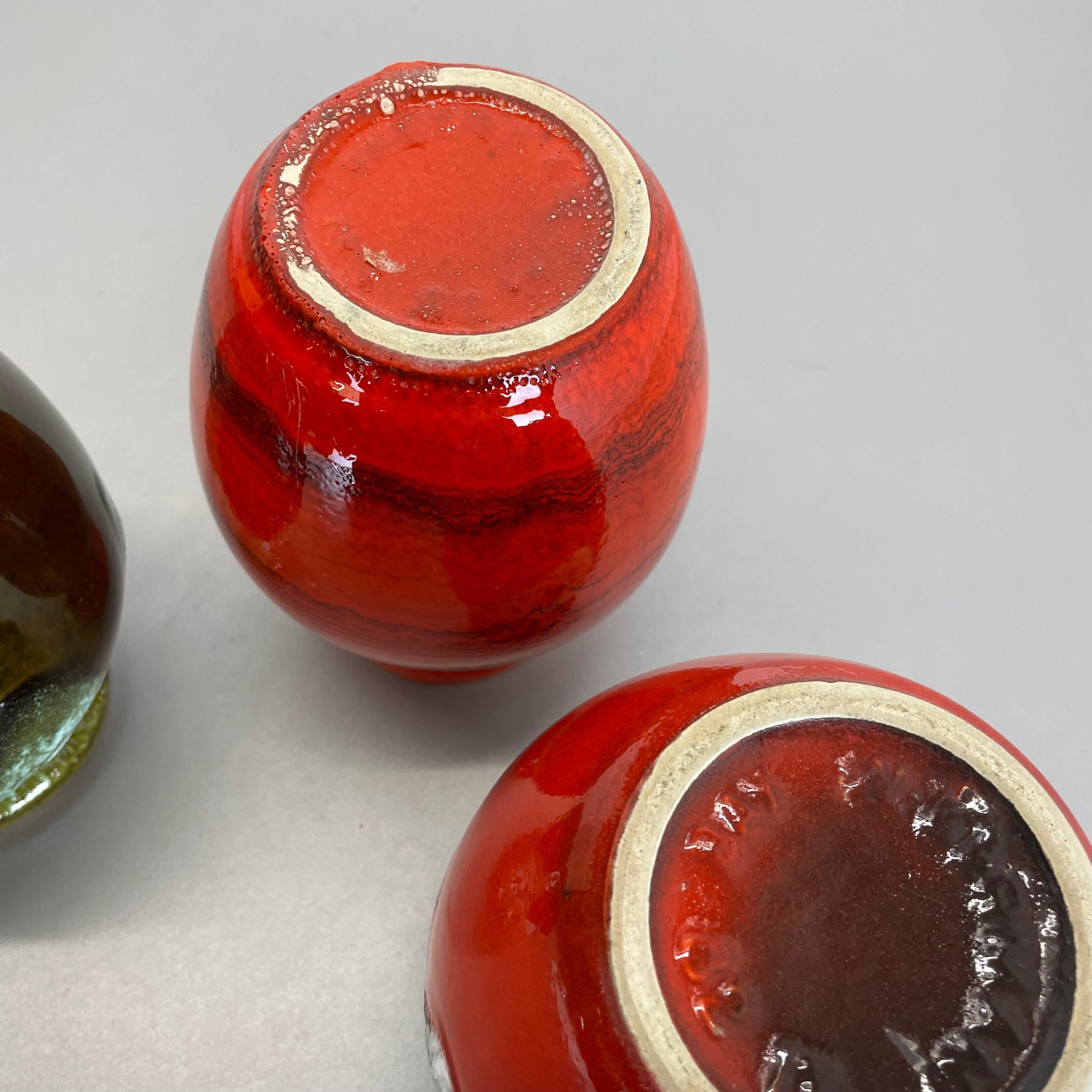 Set of 3 Multi-Color Fat Lava Op Art Pottery Vase Made Bay Ceramics, Germany For Sale 10