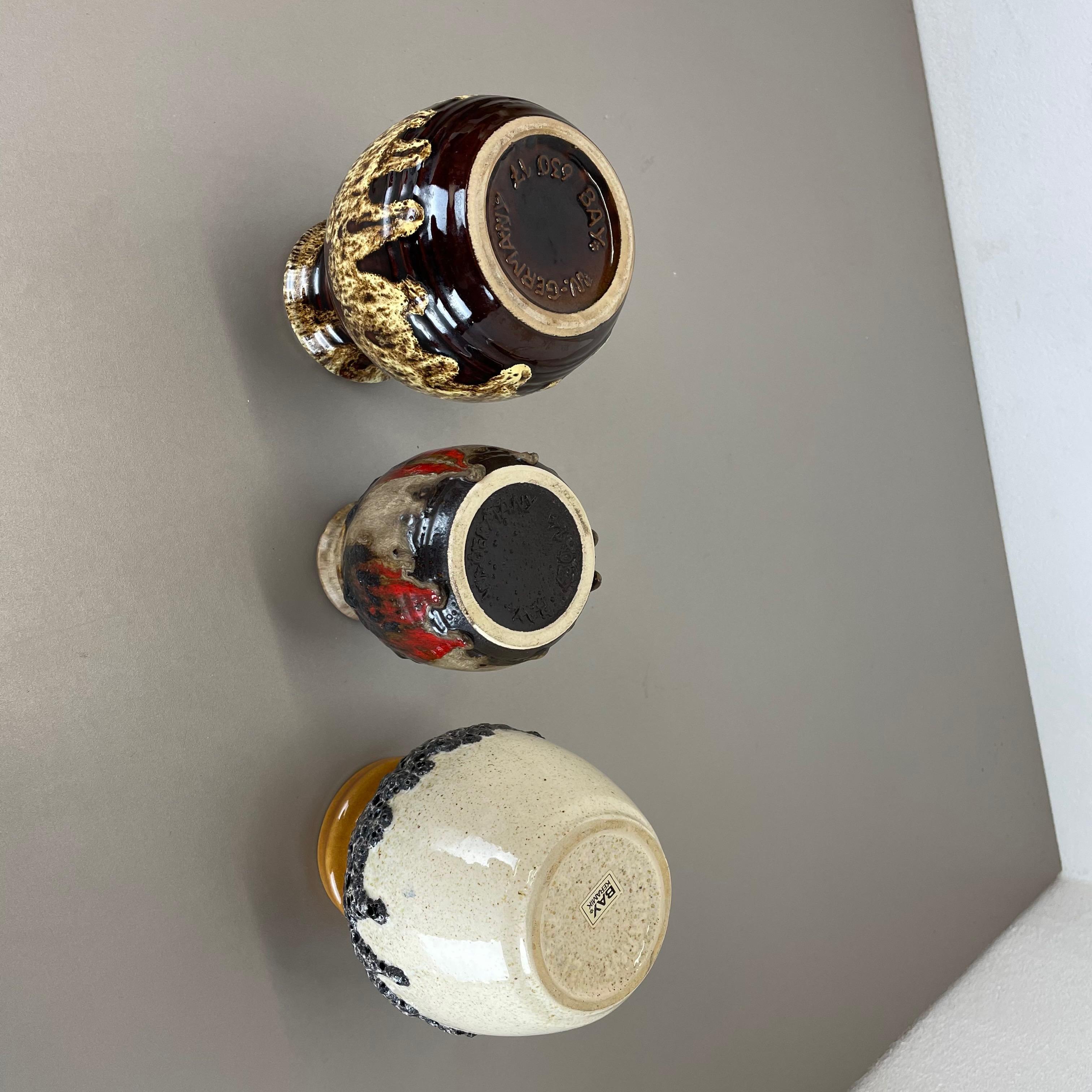 Ensemble de 3 vases en poterie d'art optique lave grasse multicolore fabriqués en céramique de Bay, Allemagne en vente 10