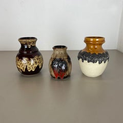 Ensemble de 3 vases en poterie d'art optique lave grasse multicolore fabriqués en céramique de Bay, Allemagne