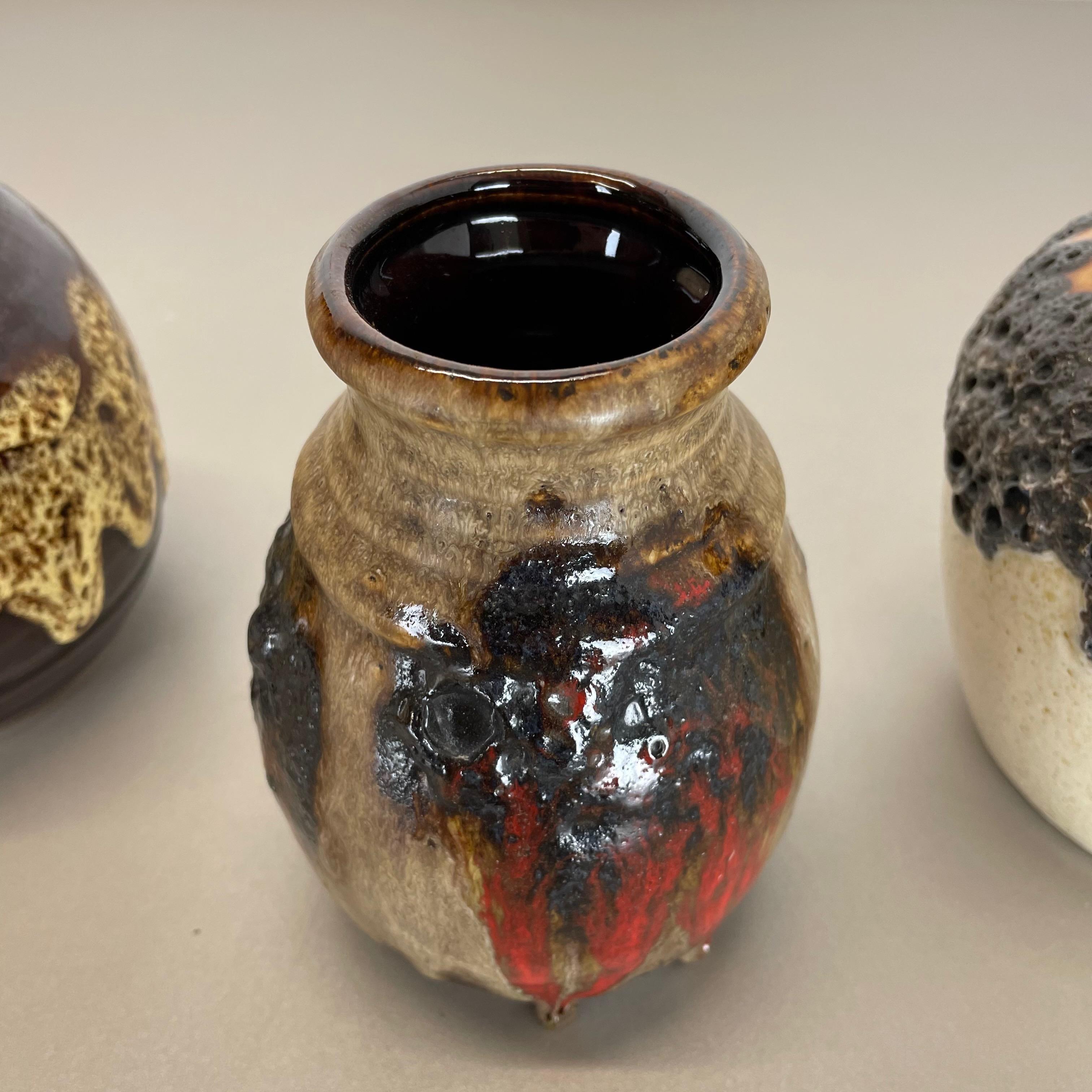 20th Century Set of 3 Multi-Color Fat Lava Op Art Pottery Vase Made Bay Ceramics, Germany For Sale
