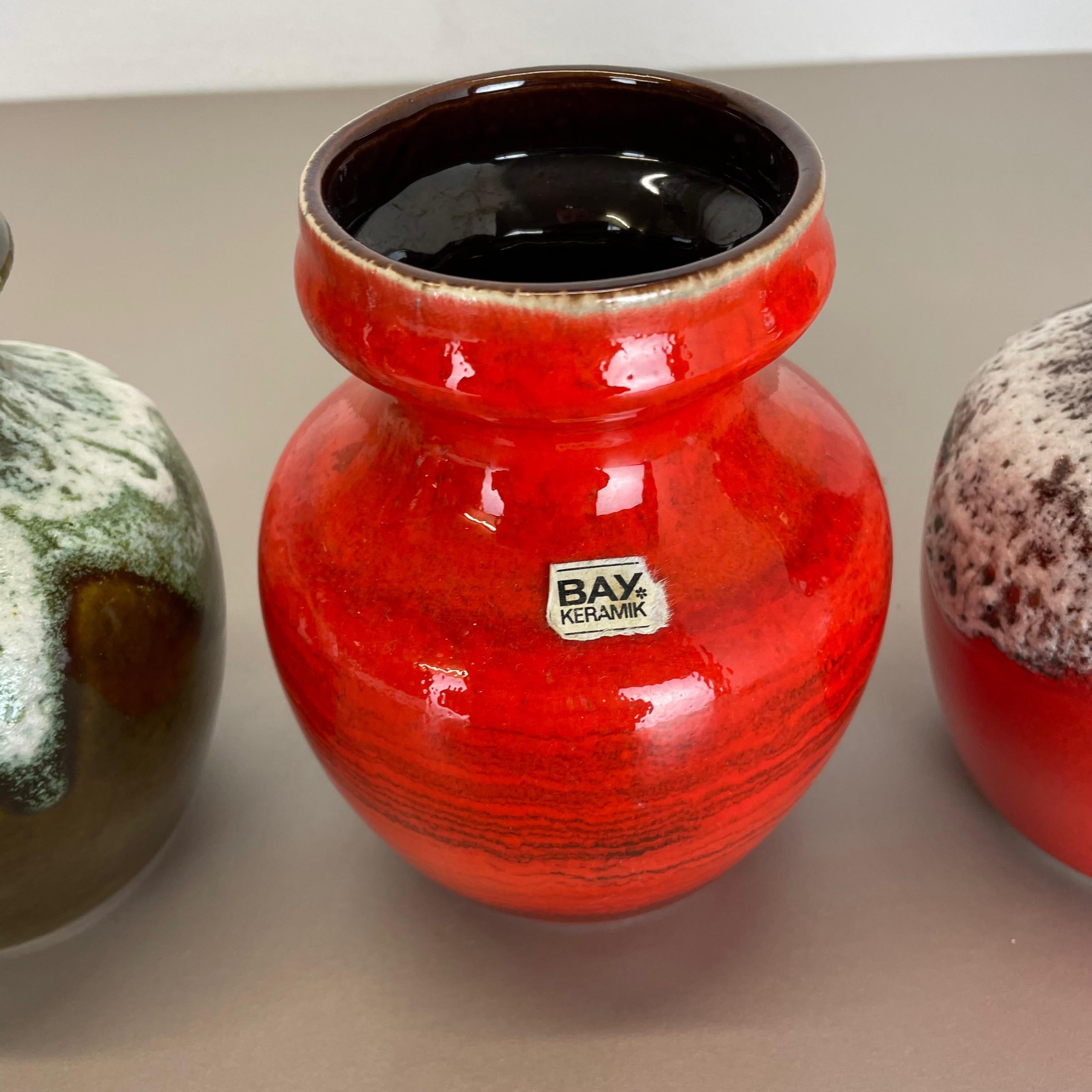 Set of 3 Multi-Color Fat Lava Op Art Pottery Vase Made Bay Ceramics, Germany For Sale 2