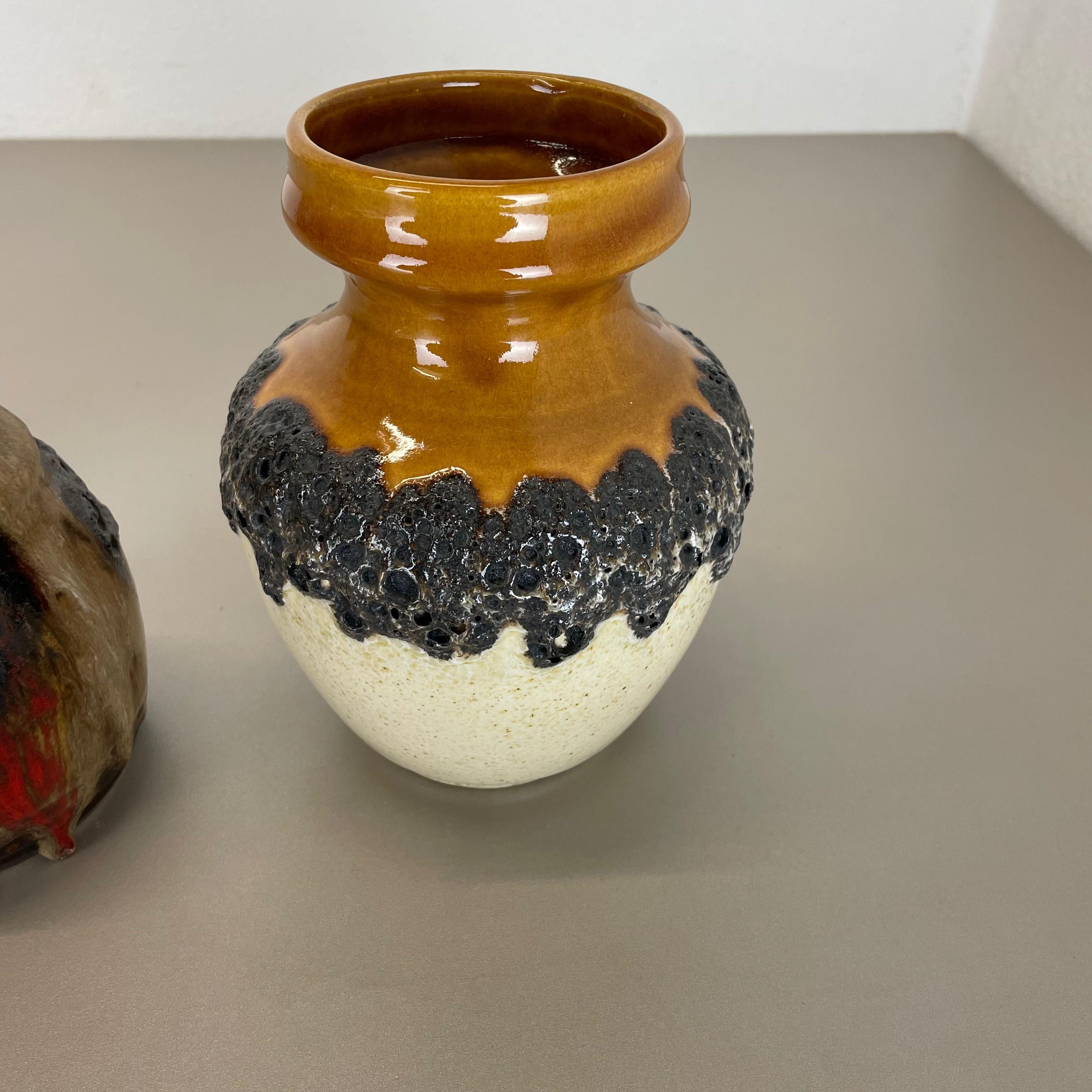Ensemble de 3 vases en poterie d'art optique lave grasse multicolore fabriqués en céramique de Bay, Allemagne en vente 1