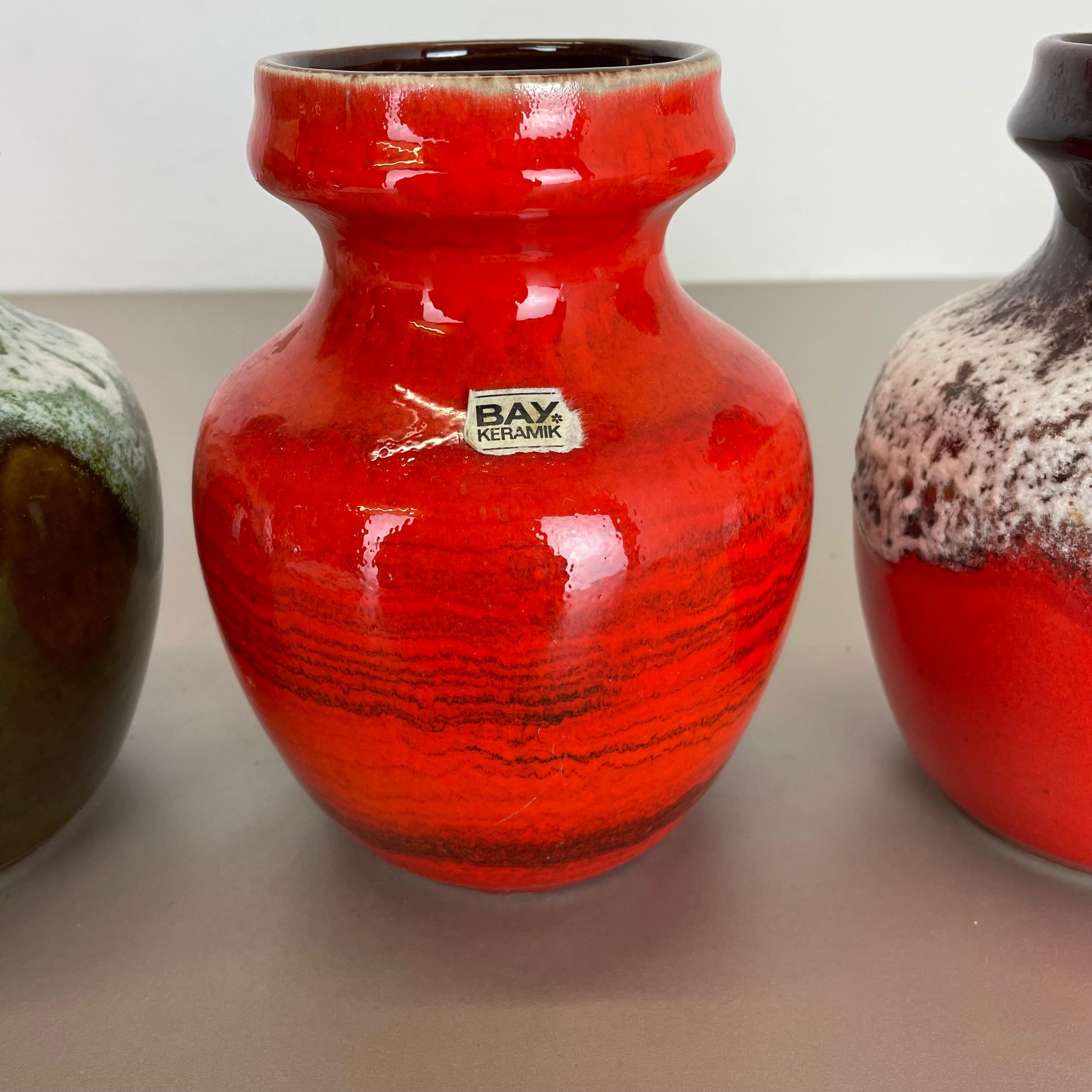 Set of 3 Multi-Color Fat Lava Op Art Pottery Vase Made Bay Ceramics, Germany For Sale 3