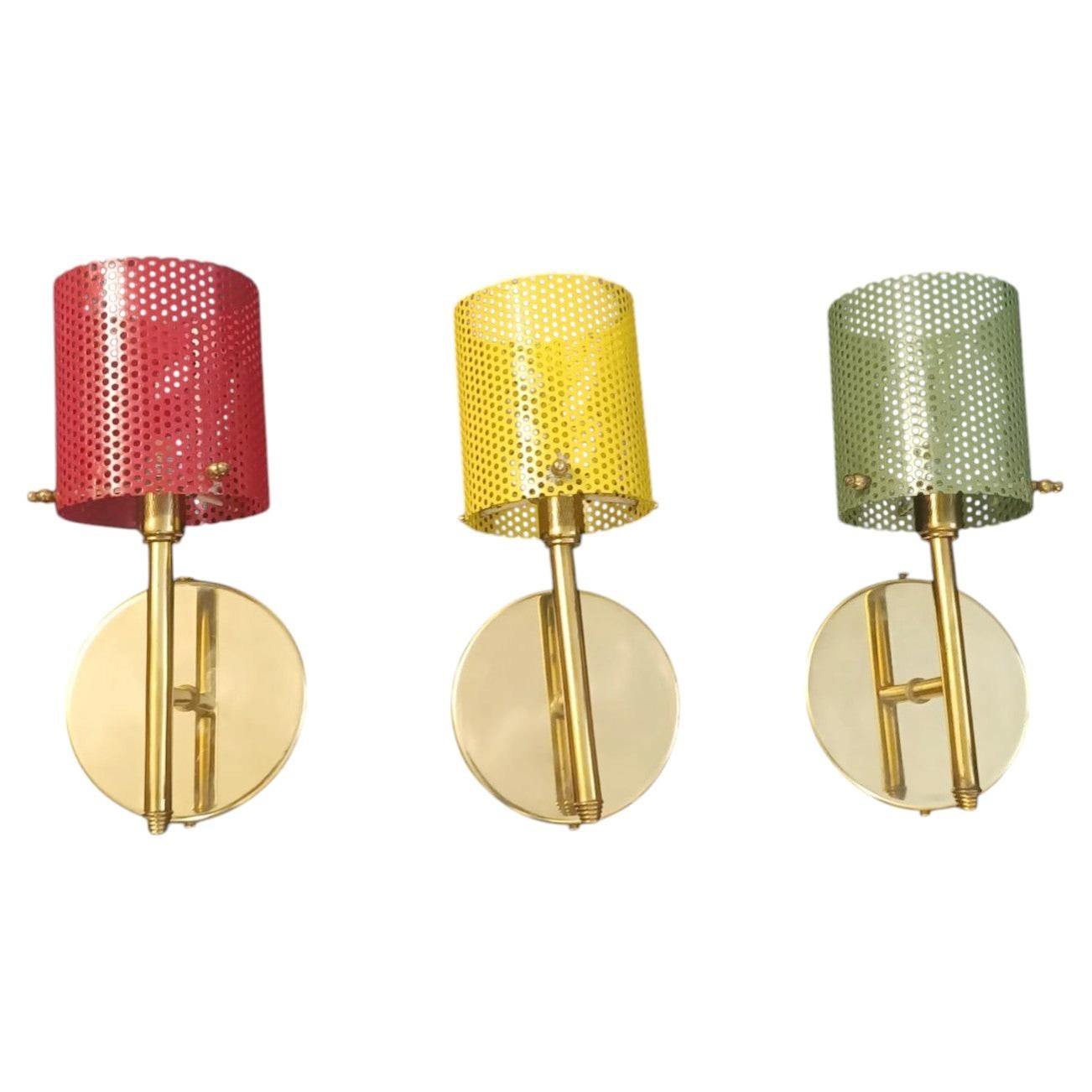 Set of 3 Multicolor Midcentury Sconces in the Style of Stilnovo For Sale
