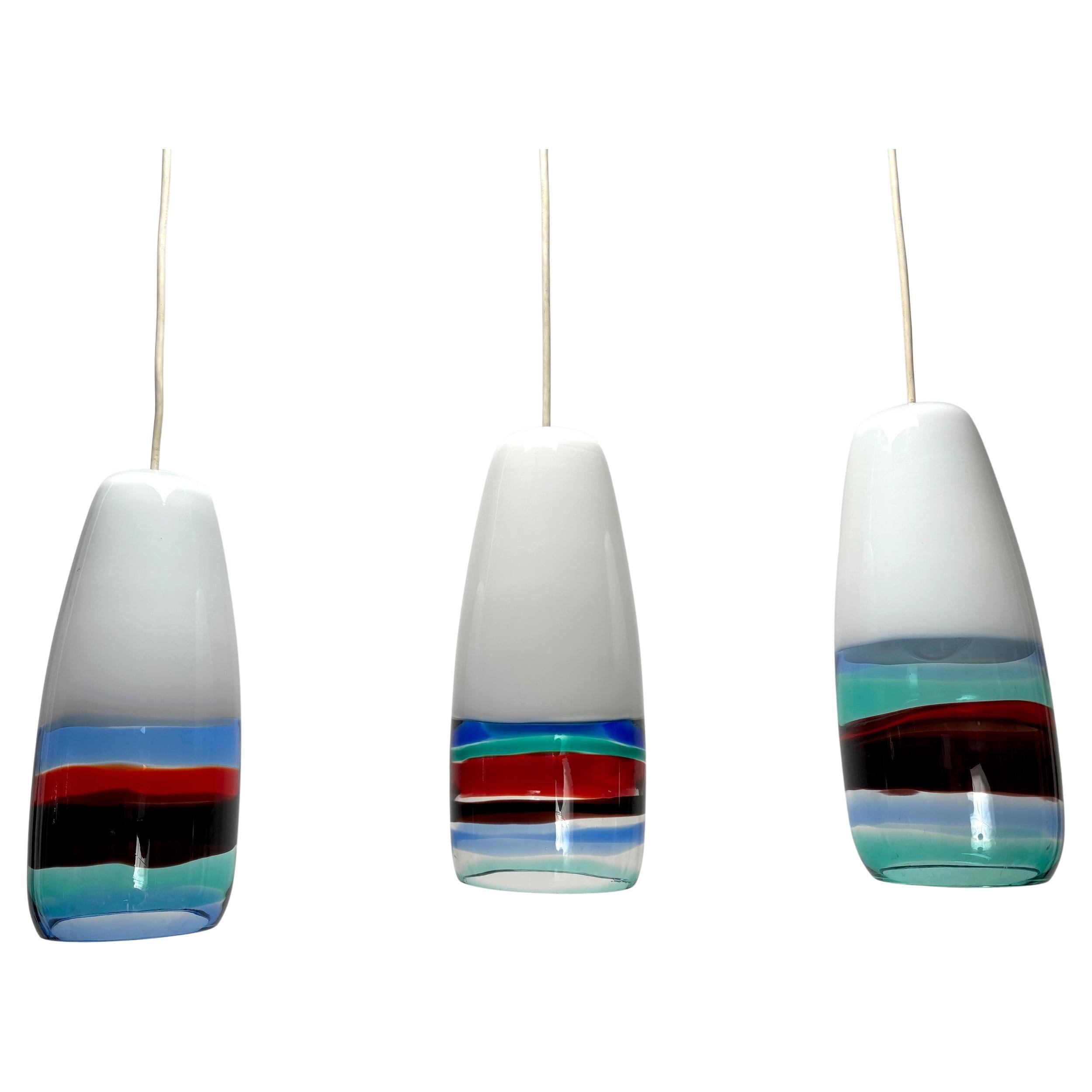 Ensemble de 3 pendentifs multicolores de Massimo Vignelli pour Venini, Italie, Mod. 4035