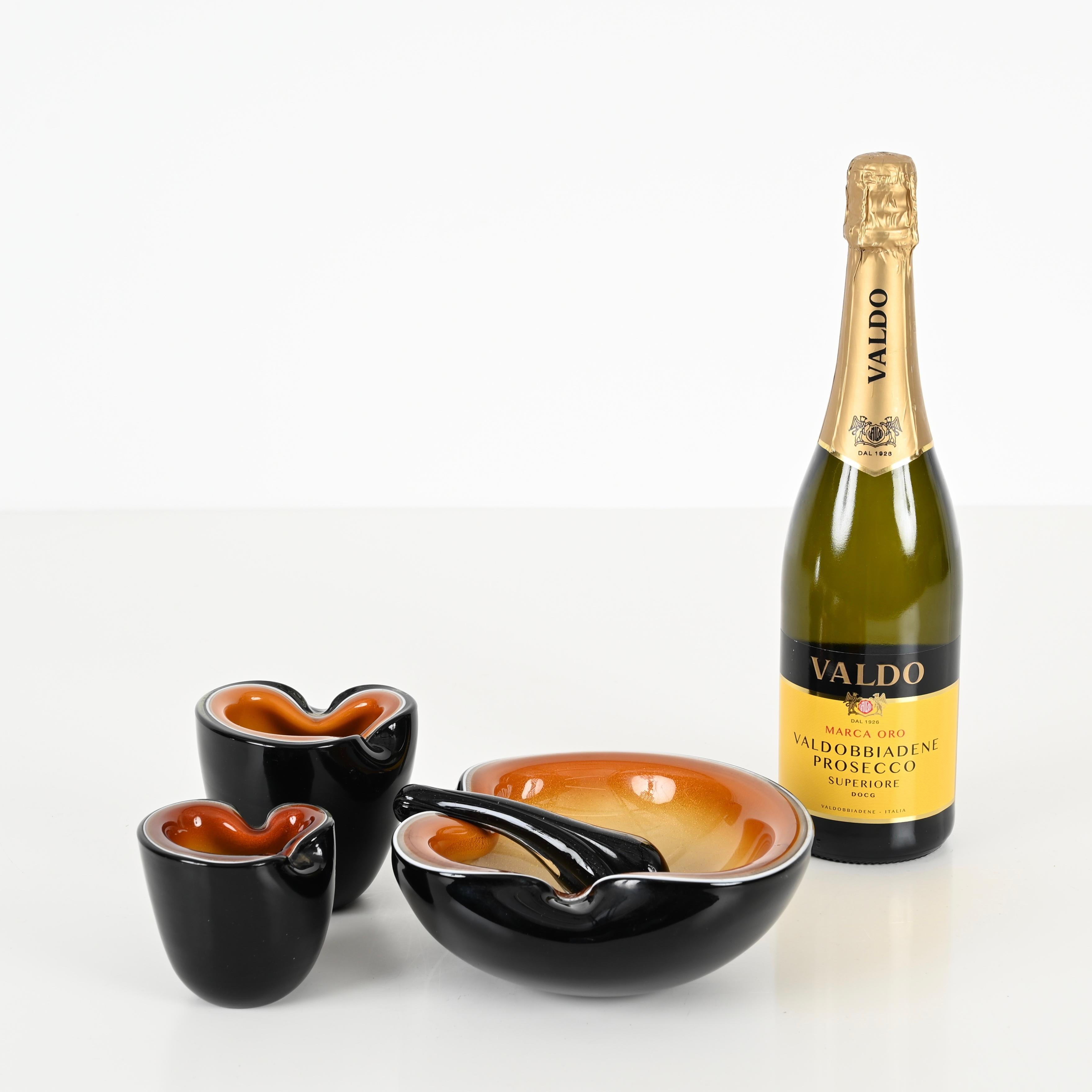20th Century Set of 3 Murano Ashtrays or Decorativ Bowls in Orange Murano Glass, Italy 1970 For Sale