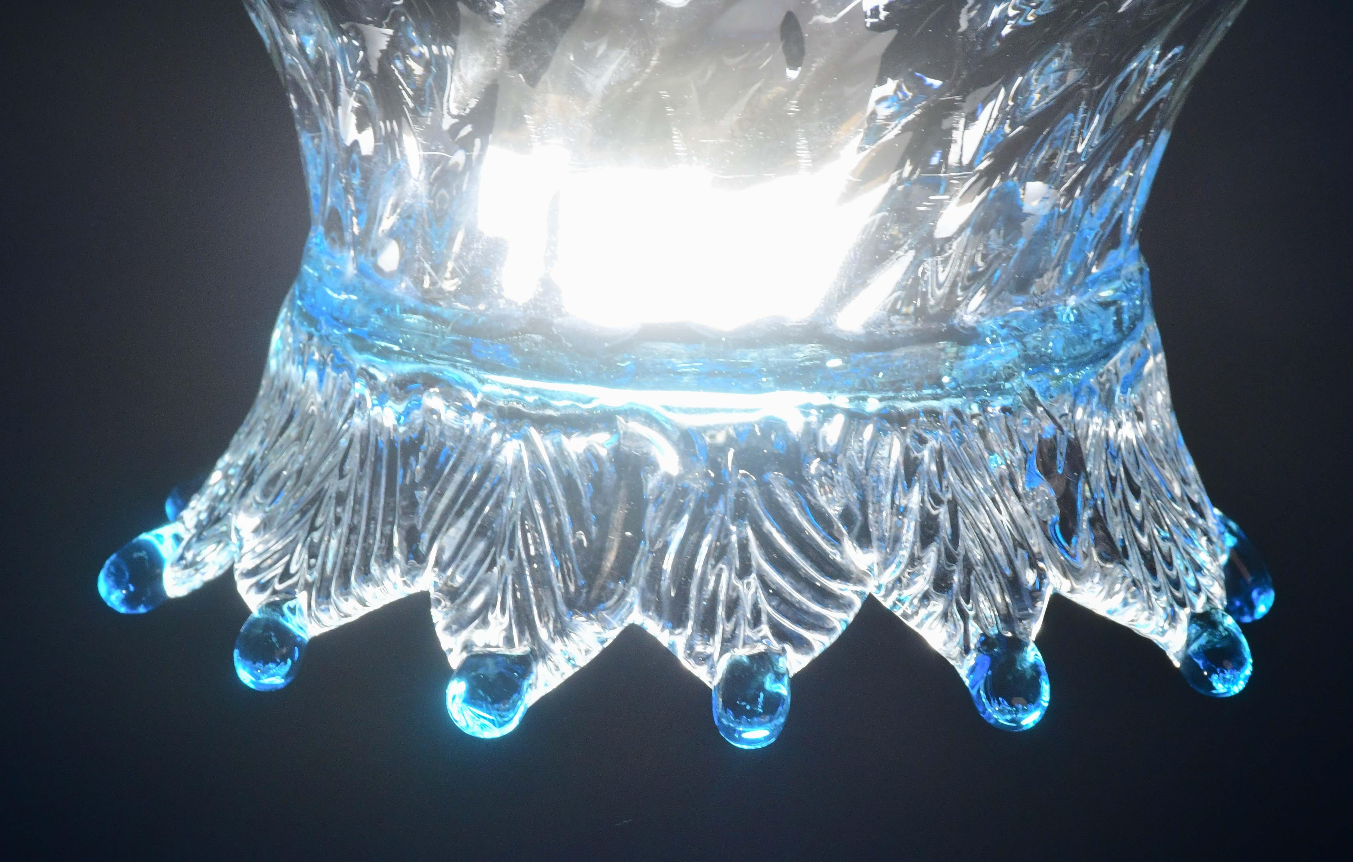 Set of 3 Murano Blu Glass Pendant Light For Sale 4