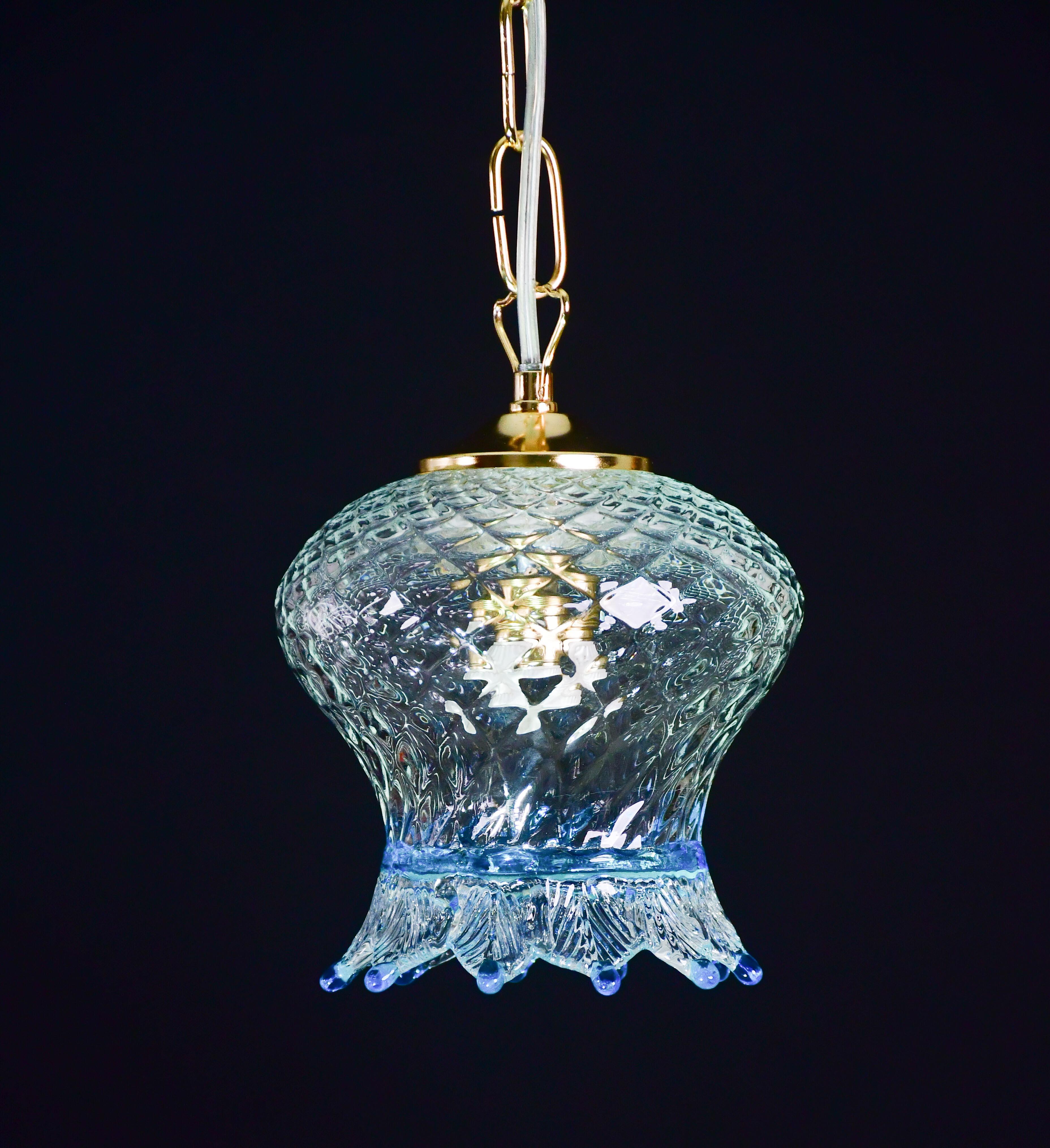 Set of 3 Murano Blu Glass Pendant Light For Sale 5