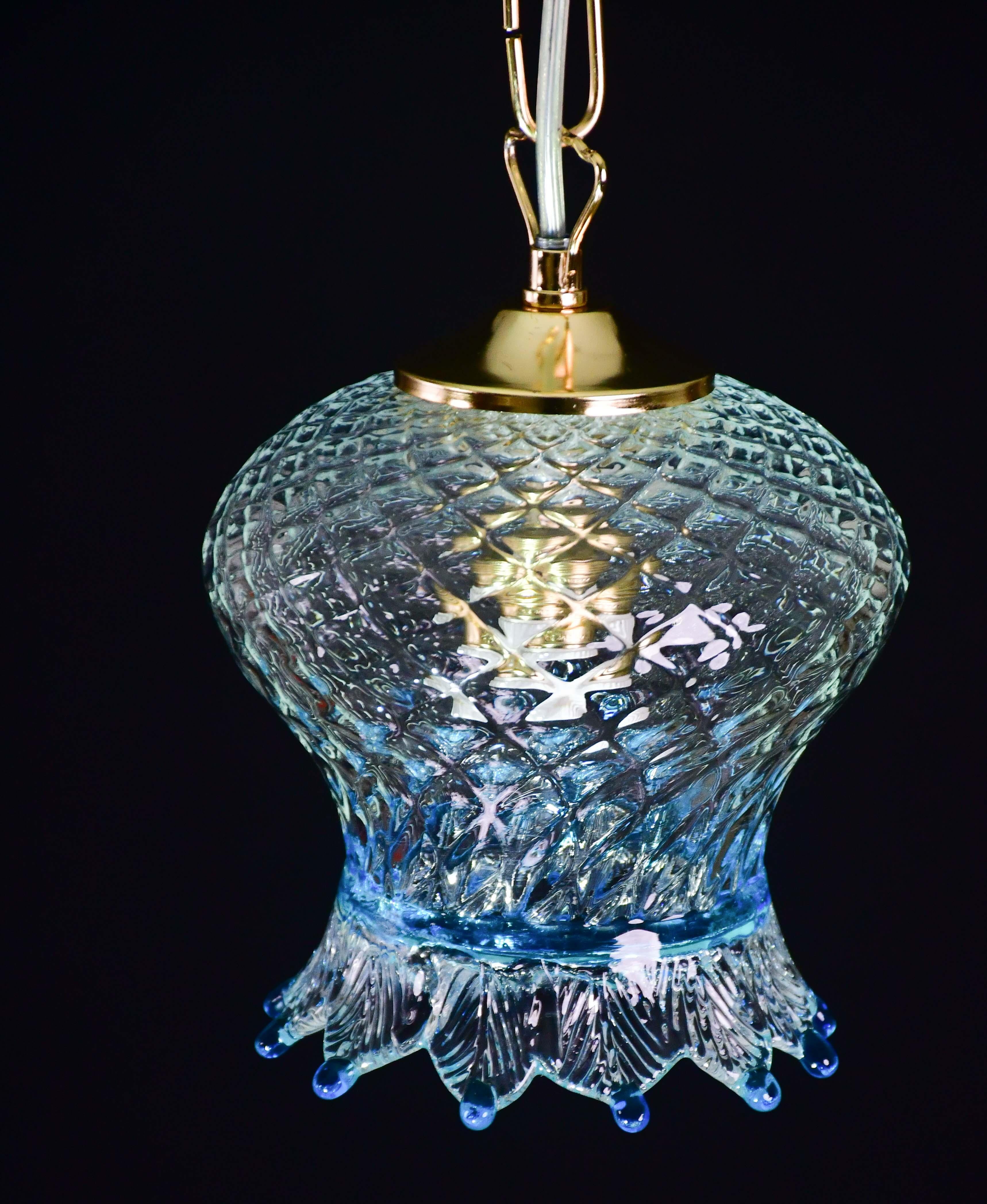Set of 3 Murano Blu Glass Pendant Light For Sale 6