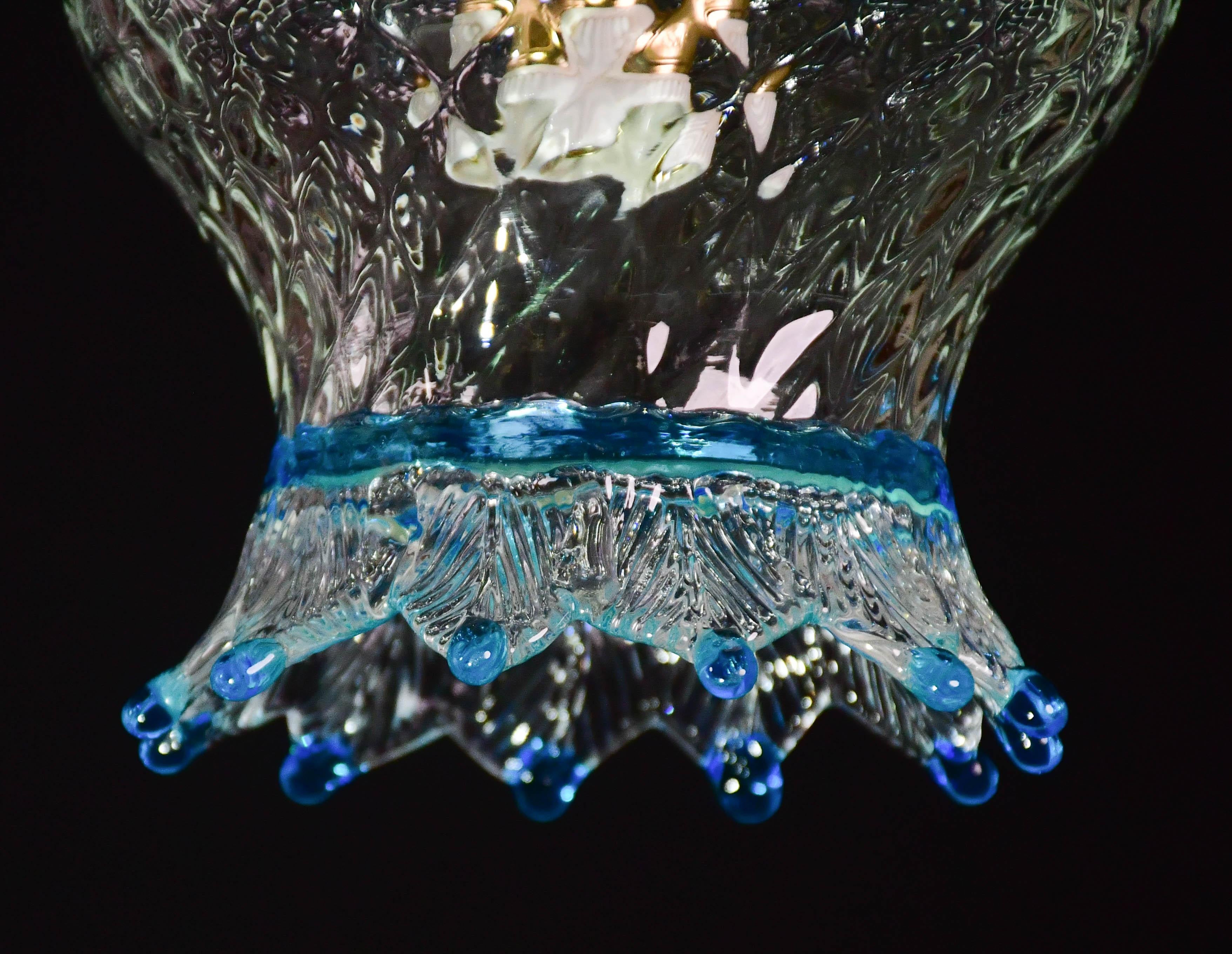 Set of 3 Murano Blu Glass Pendant Light For Sale 7