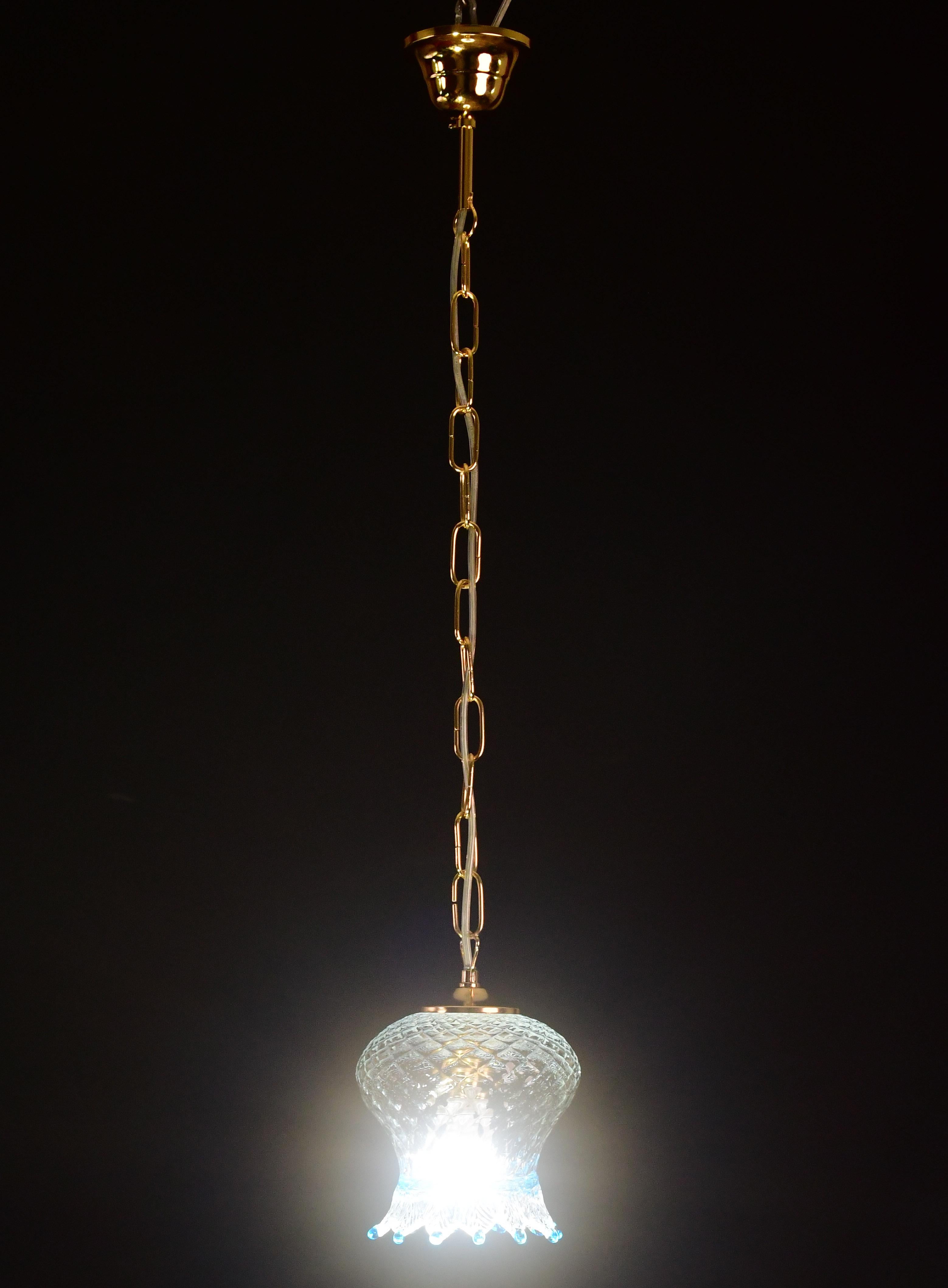 European Set of 3 Murano Blu Glass Pendant Light For Sale