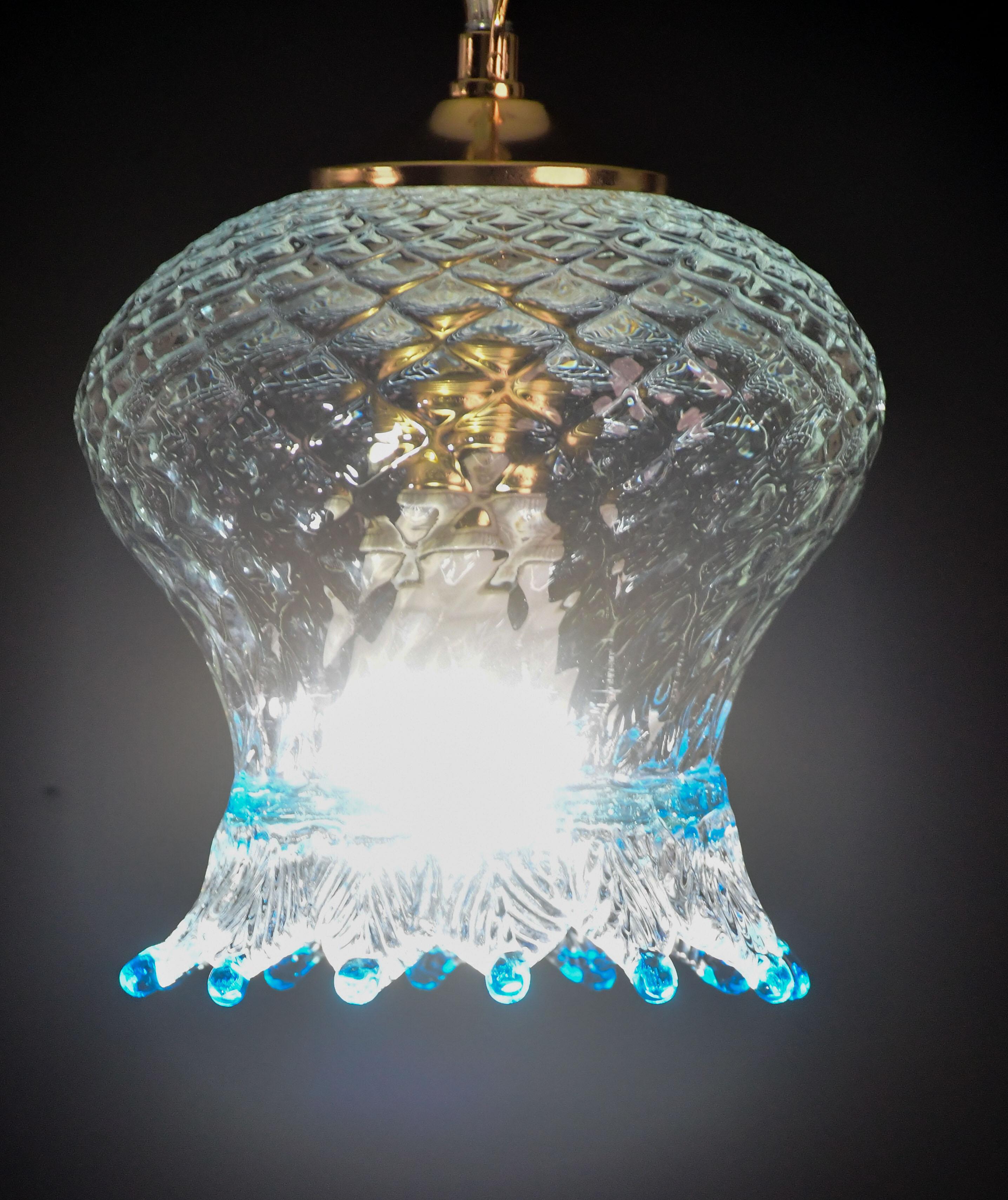 Set of 3 Murano Blu Glass Pendant Light In Good Condition For Sale In Roma, IT