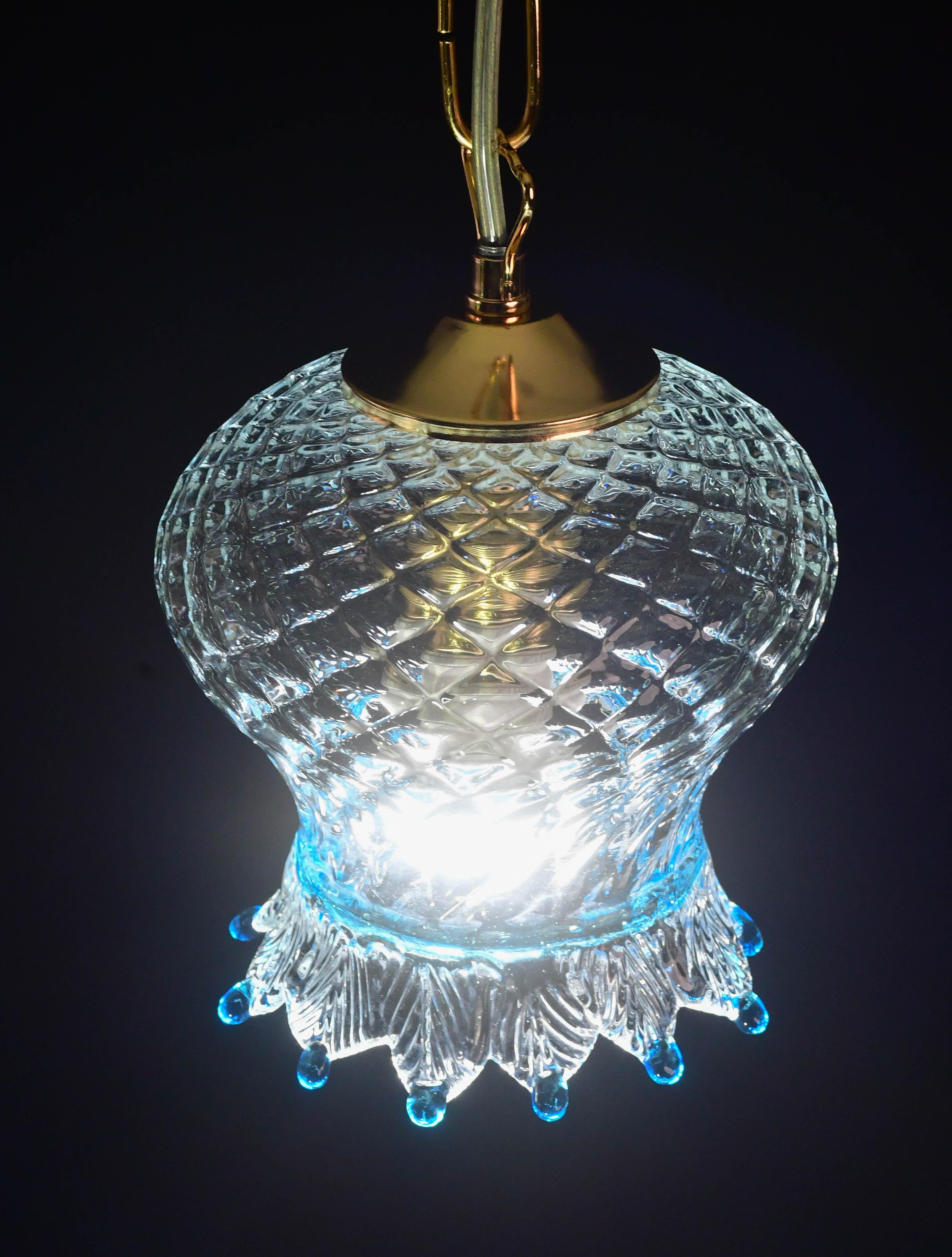 Set of 3 Murano Blu Glass Pendant Light For Sale 2
