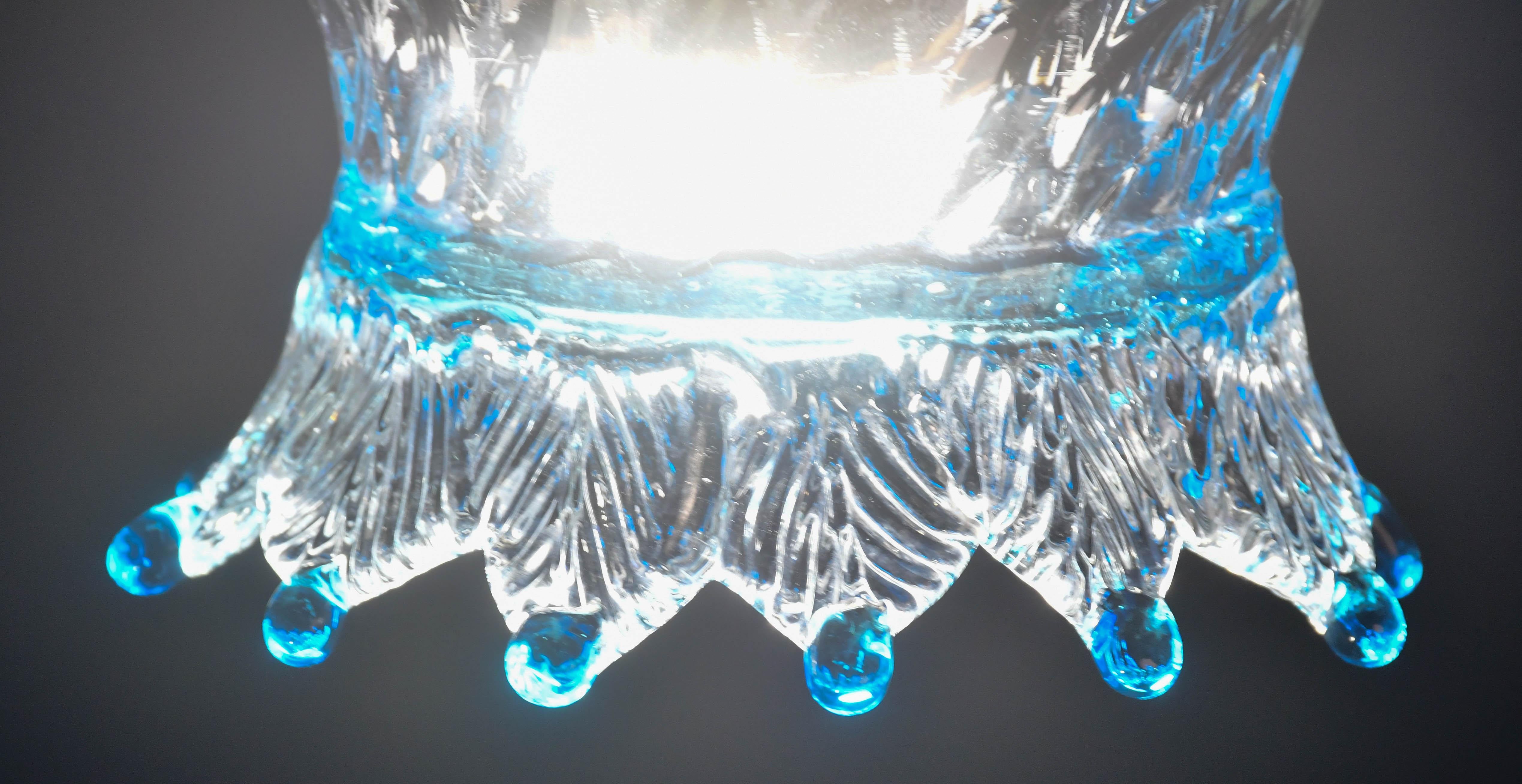 Set of 3 Murano Blu Glass Pendant Light For Sale 3