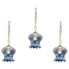 3er Set Murano Blu Glas Pendelleuchte
