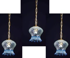 Set of 3 Murano Blu Glass Pendant Light