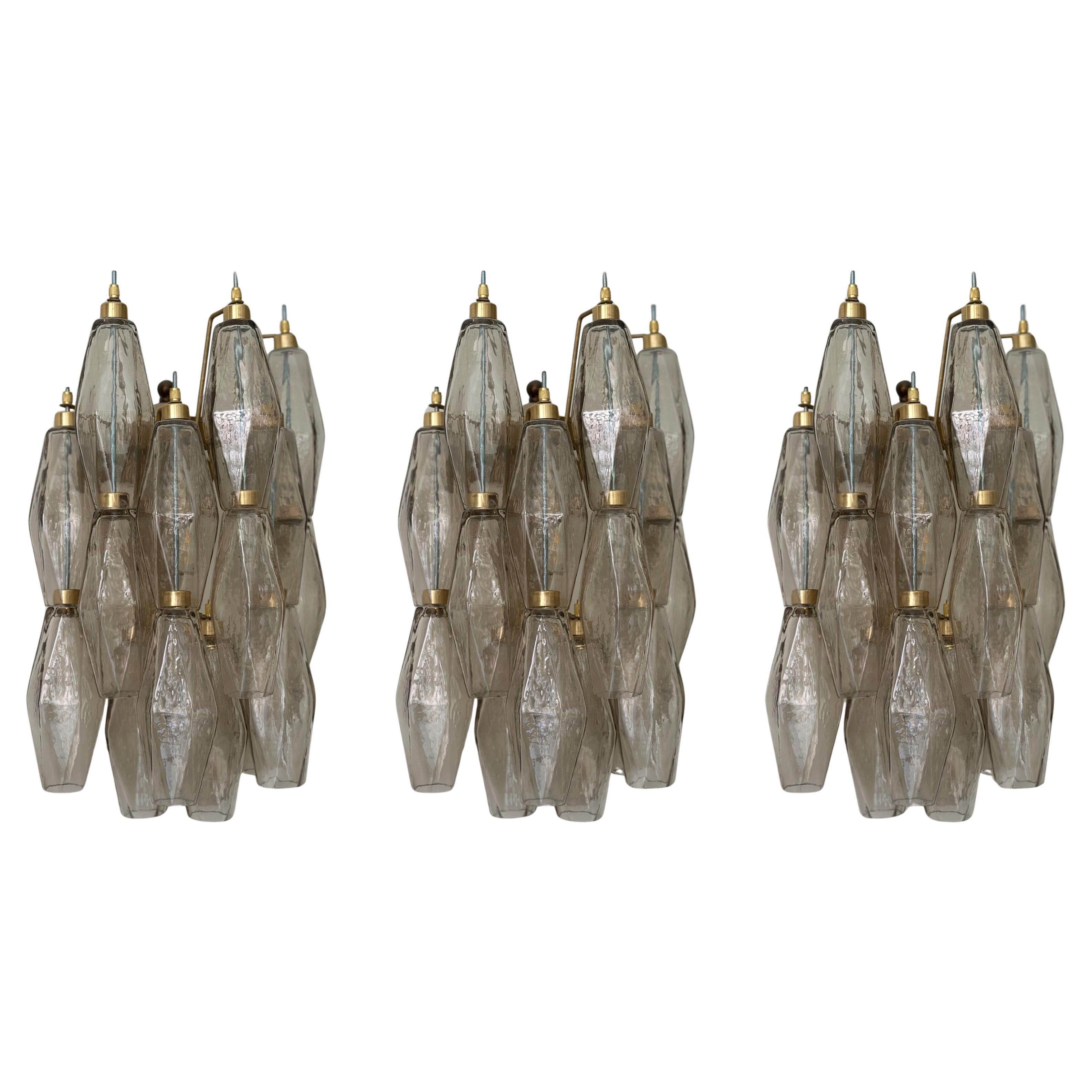 Set of 3 Murano Corridor Wall Sconces with sand colored glass prisms