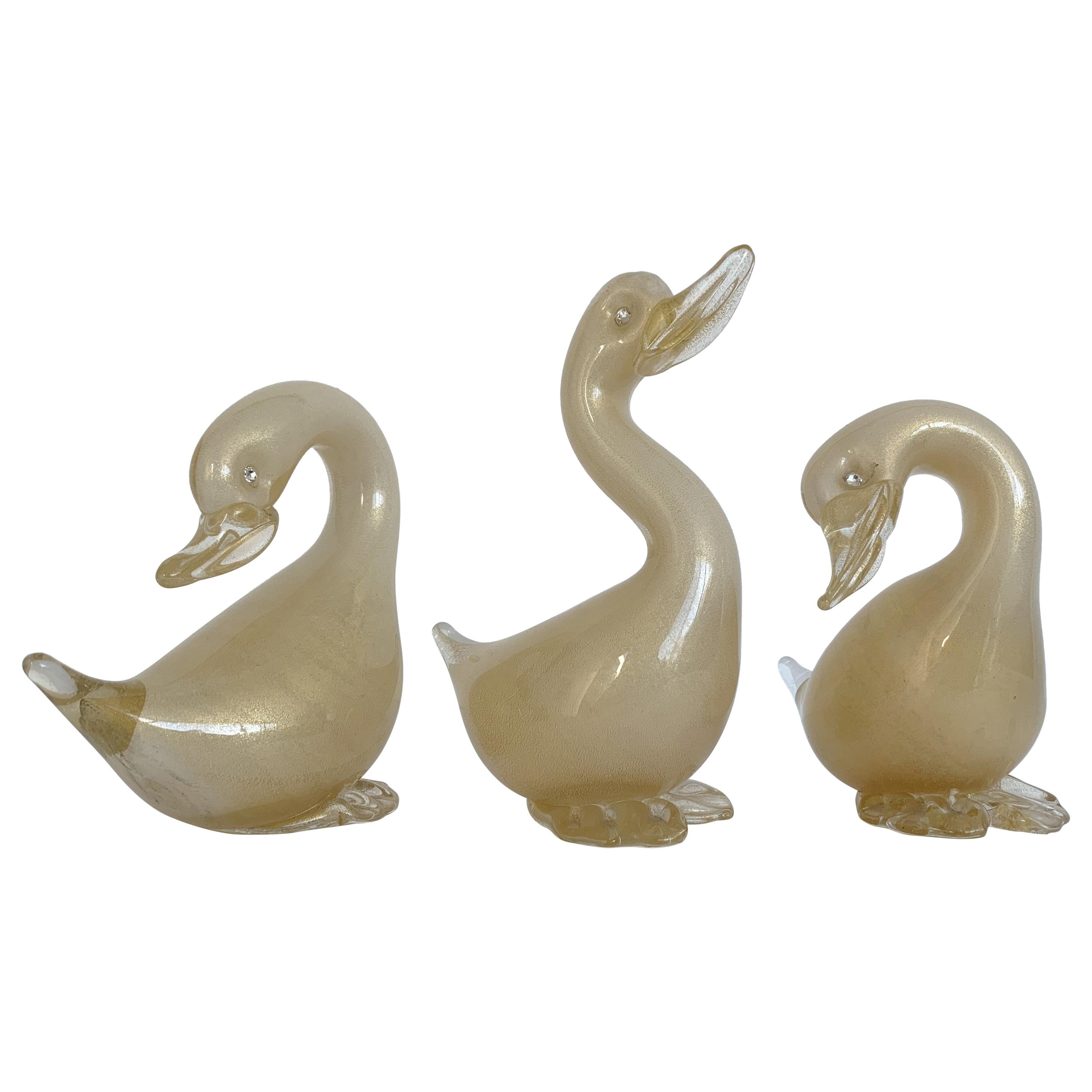 Set of 3 Murano Ducks For Sale