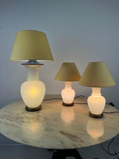 Set of 3 Murano Glass and Brass Table Lamps, F. Fabbian, Italy, 1970s