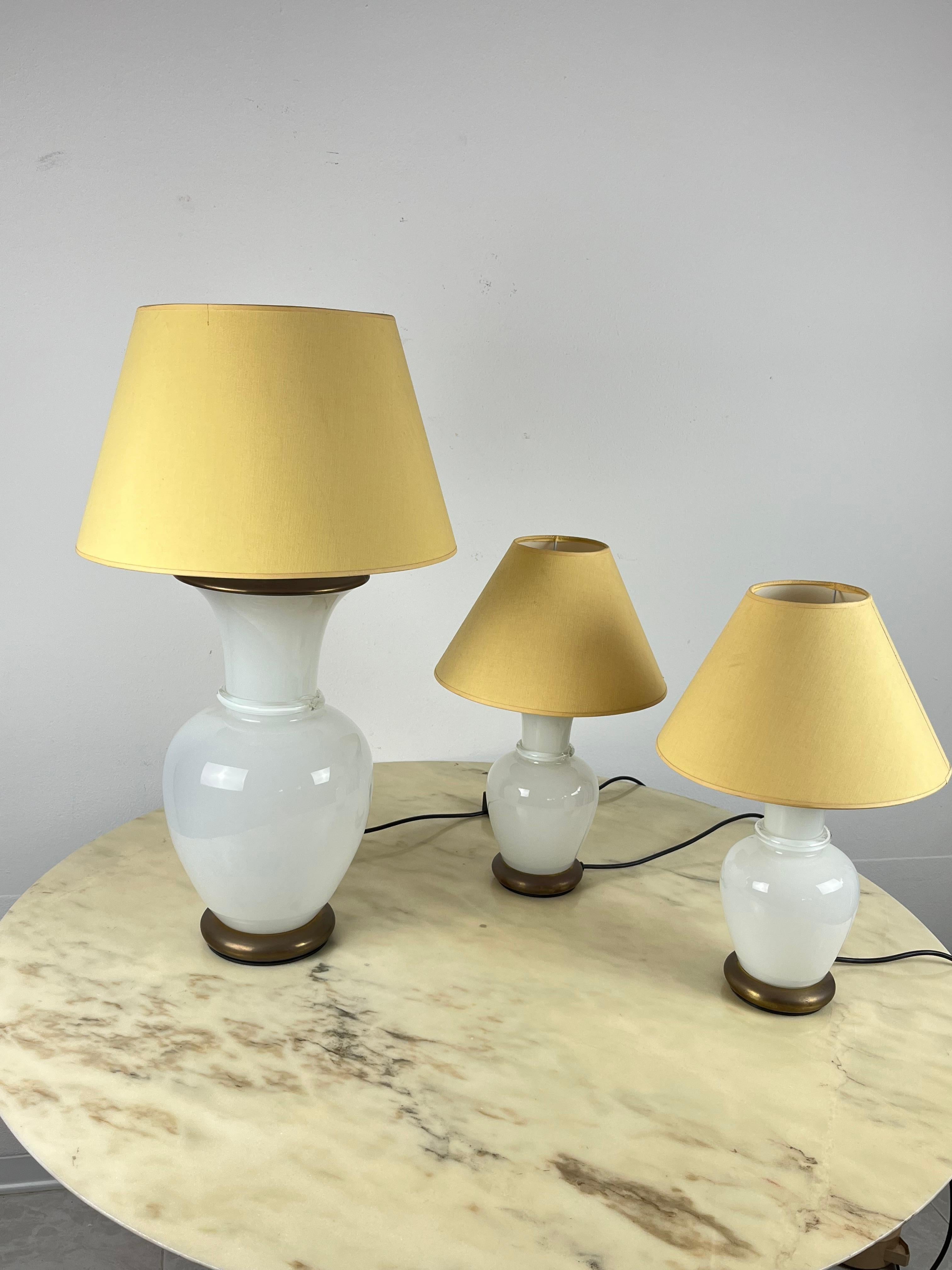 Italian Set of 3 Murano Glass and Brass Table Lamps, F. Fabbian, Italy, 1970s For Sale