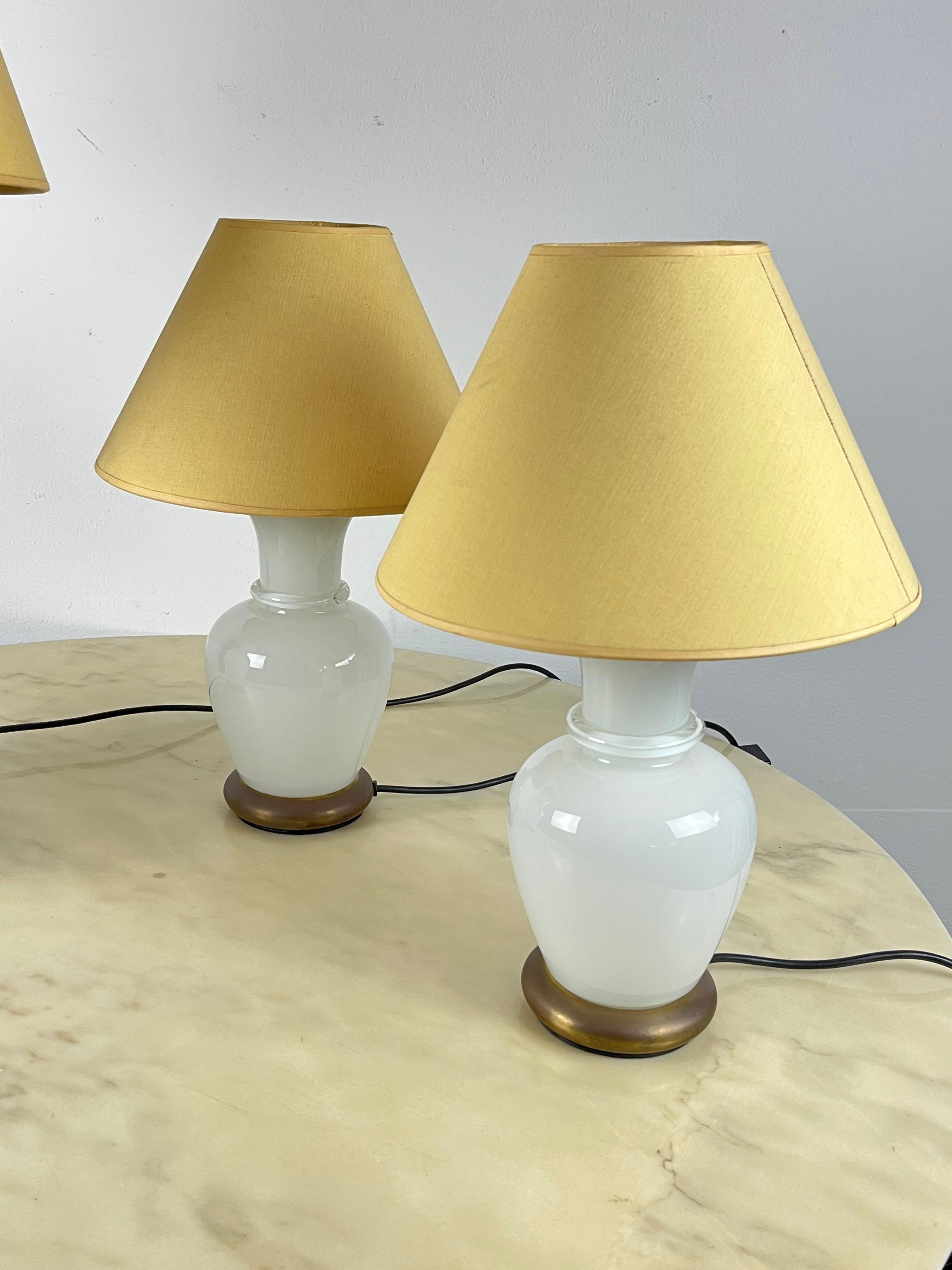 Set of 3 Murano Glass and Brass Table Lamps, F. Fabbian, Italy, 1970s In Good Condition For Sale In Palermo, IT