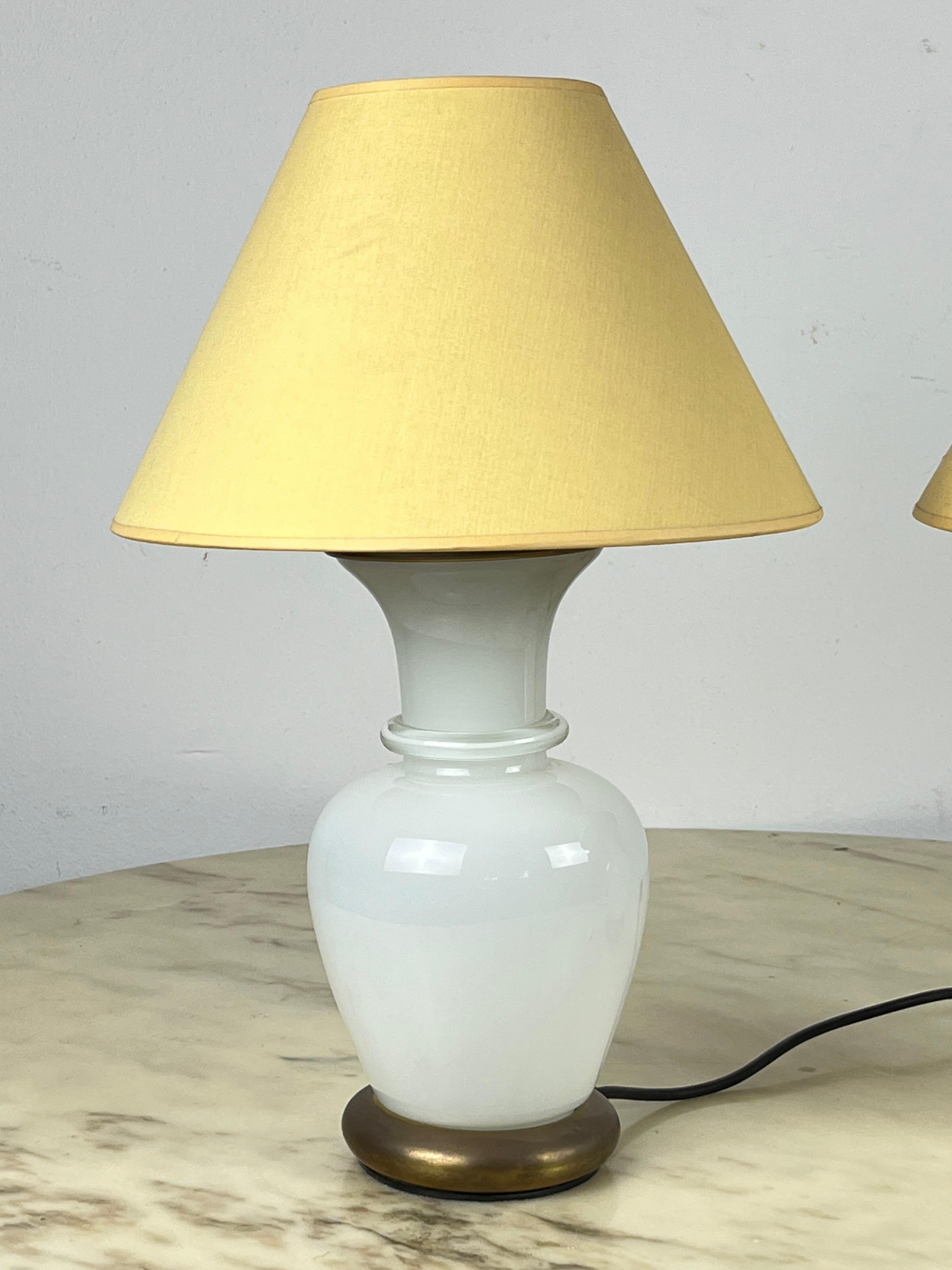 Set of 3 Murano Glass and Brass Table Lamps, F. Fabbian, Italy, 1970s For Sale 1
