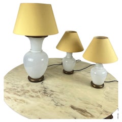 Set of 3 Murano Glass and Brass Table Lamps, F. Fabbian, Italy, 1970s
