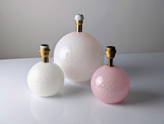Set of 3 Murano Glass Globe Lamps in Pink & White, Italy, 1970s