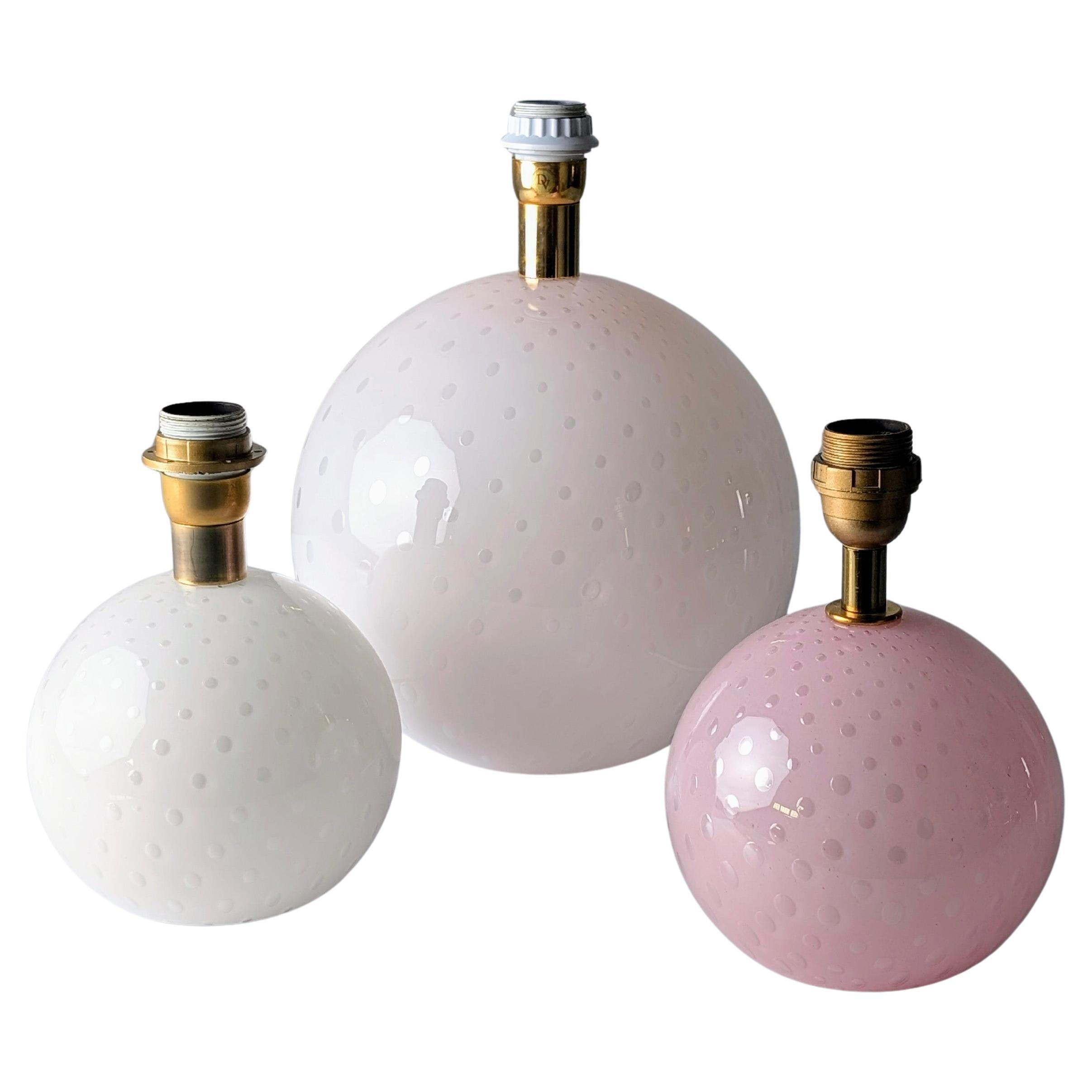 Set of 3 Murano Glass Globe Lamps in Pink & White, Italy, 1970s