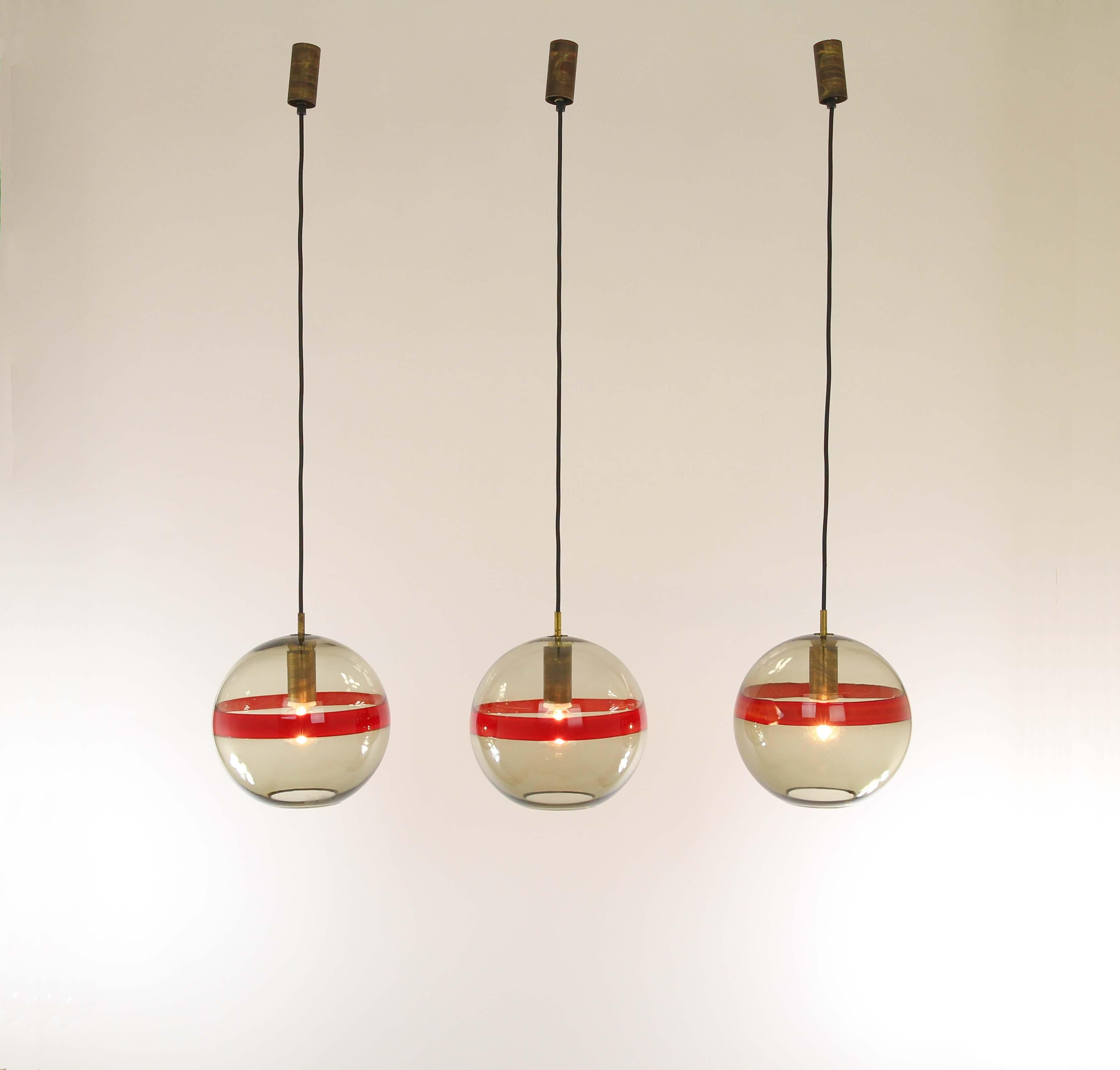 Mid-Century Modern Set of 3 Murano Glass Pendants by Ludovico Diaz de Santillana for Venini, 1960s